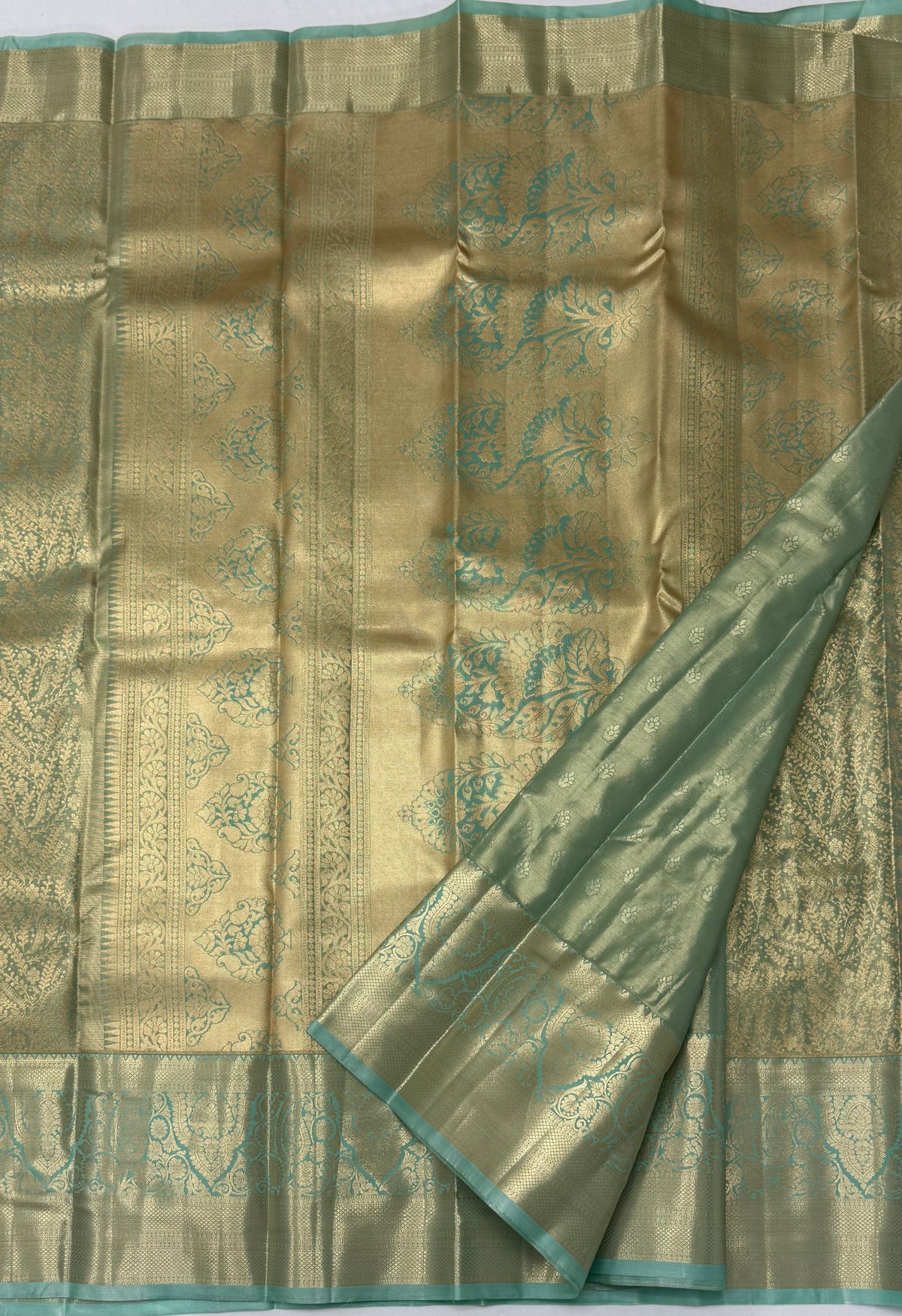 PREMIUM SEMI KANCHI TISSUE SILK SAREE - PASTEL TEAL