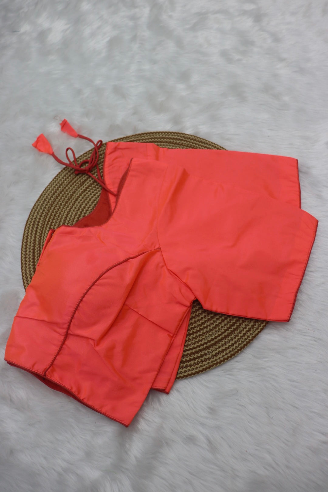 PLAIN SILK READY TO WEAR  SAREE BLOUSE - NEON PEACH