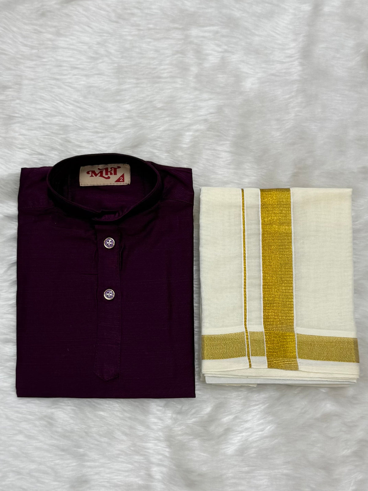 KIDS BOYS VELCRO DHOTI & KURTA COMBO SET - DARK PLUM