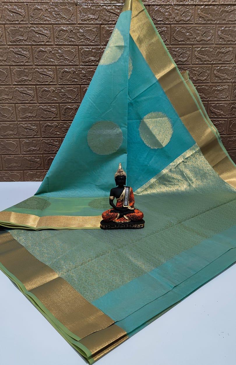 KANCHIPURAM HANDLOOM SILK COTTON SAREE - TEAL