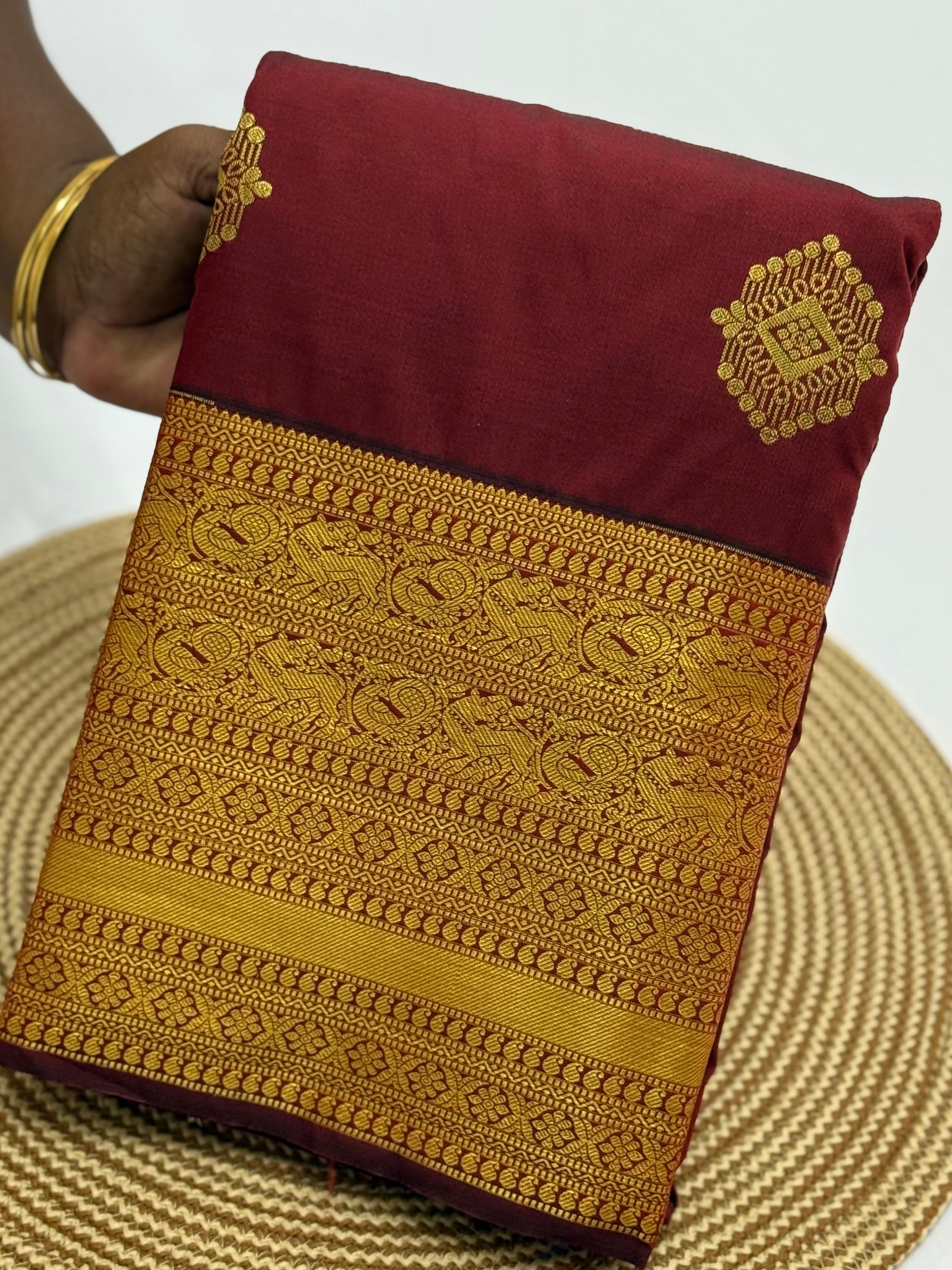 PREMIUM SEMI KANCHI SILK SAREE - DEEP MAROON