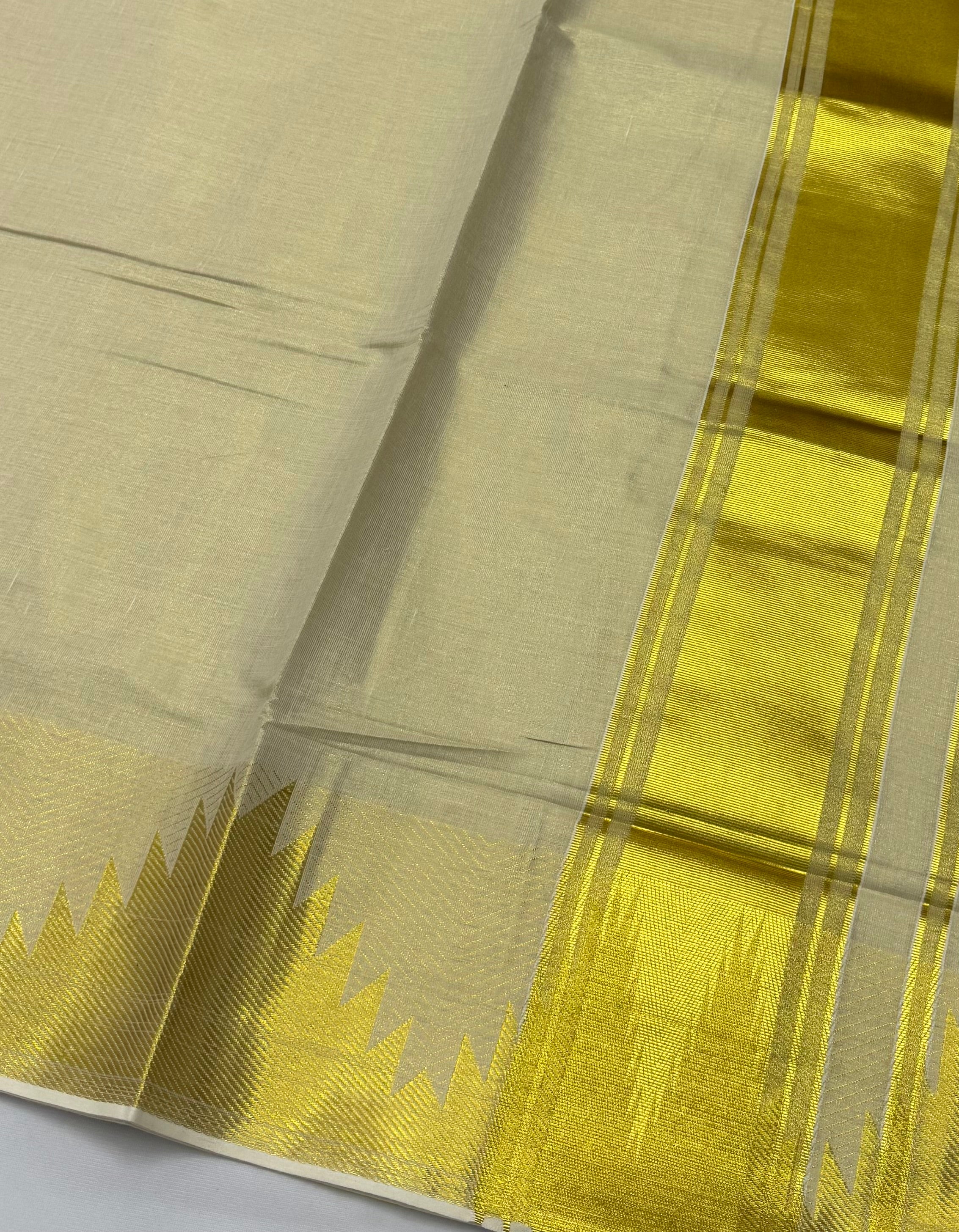 CHECKED KERALA KASAVU TISSUE SAREE - (GOLD,CREAM)