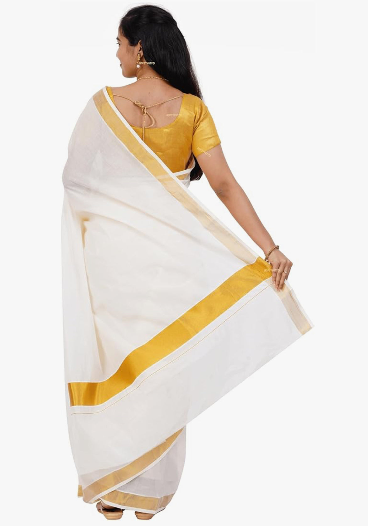 KASAVU COTTON OFF WHITE SAREE - GOLD BORDER