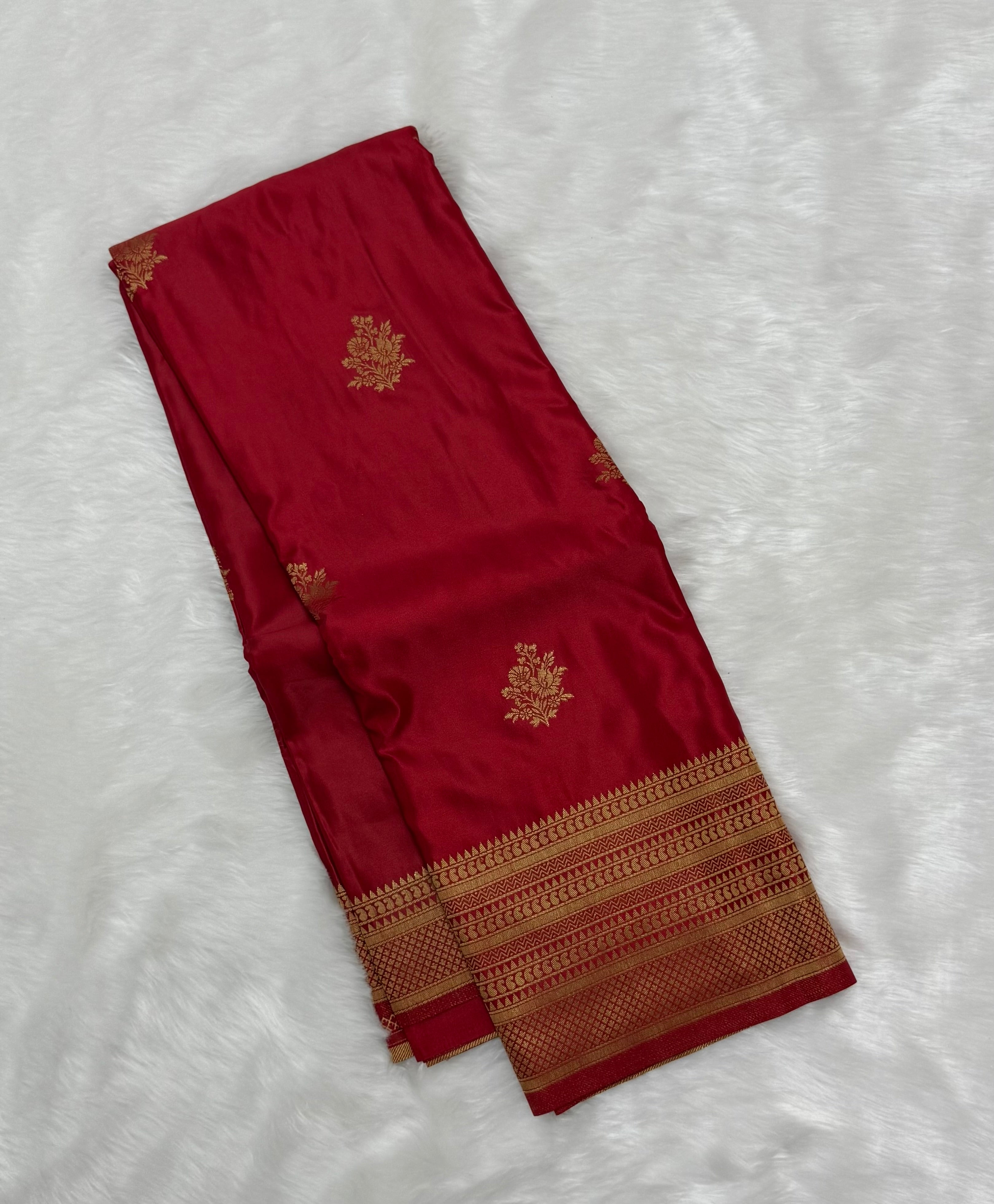 BEAUTIFUL PREMIUM SATIN SAREE - DARK RED