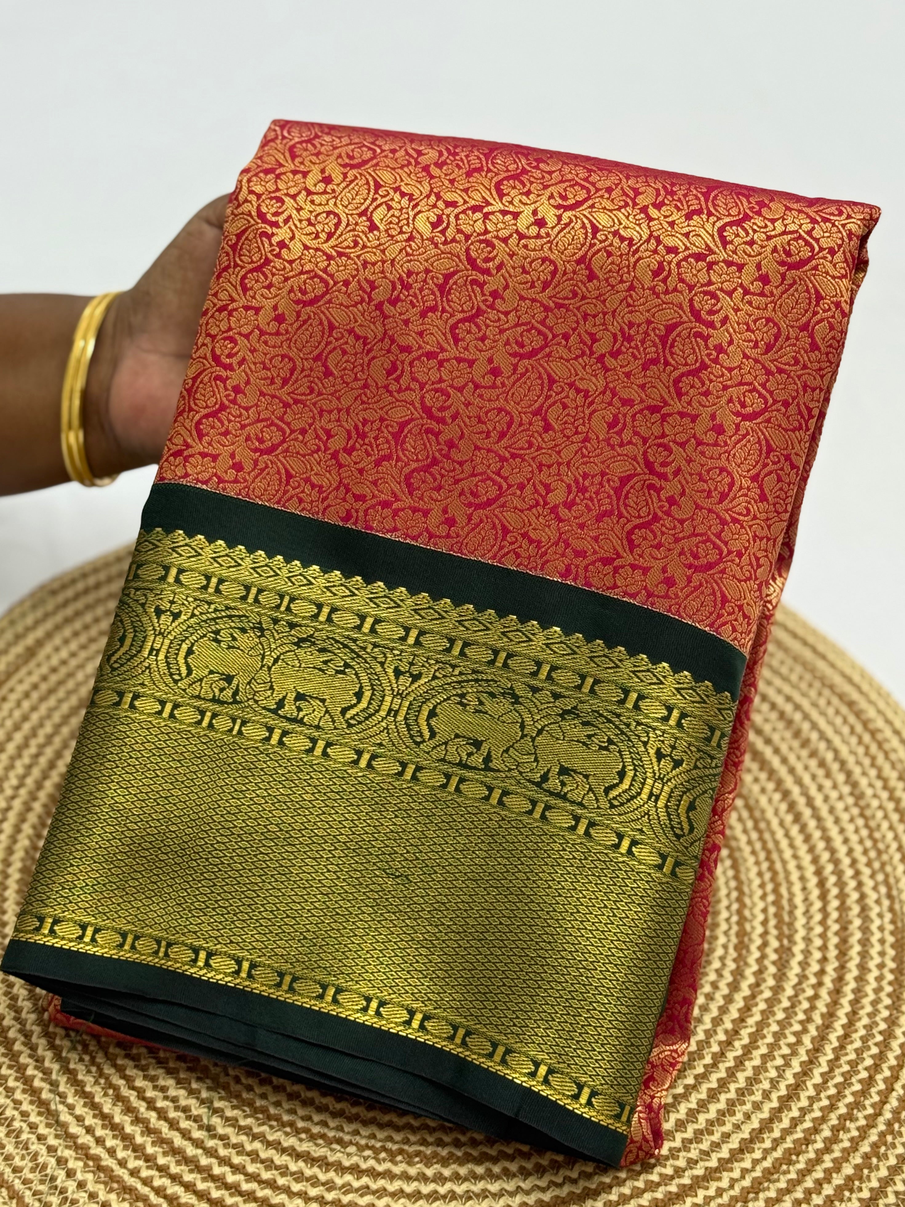 PREMIUM KANCHI BROCADE SILK SAREE - GOLDEN MAGENTA