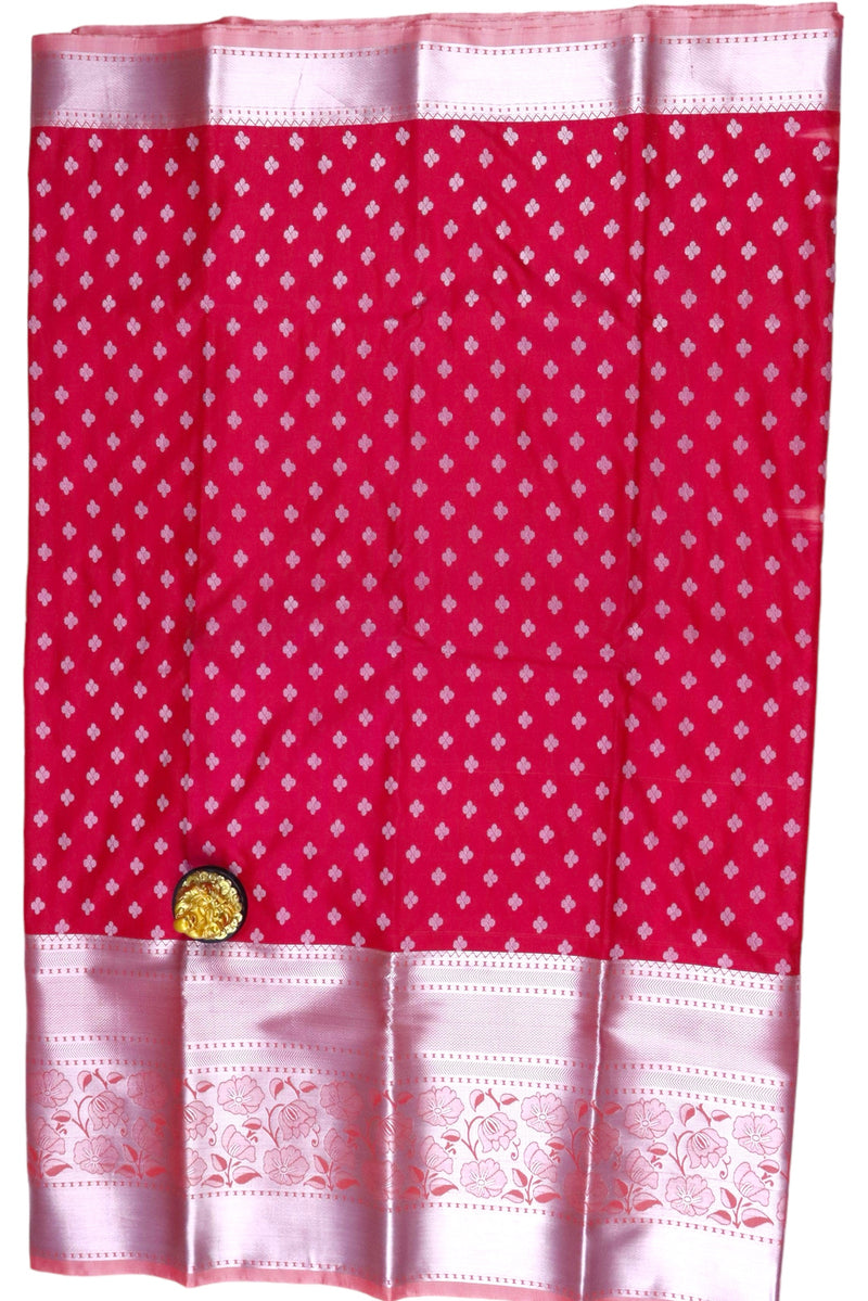 RUBY PINK ART SILK SAREE WITH SILVER ZARI WIDE BORDER