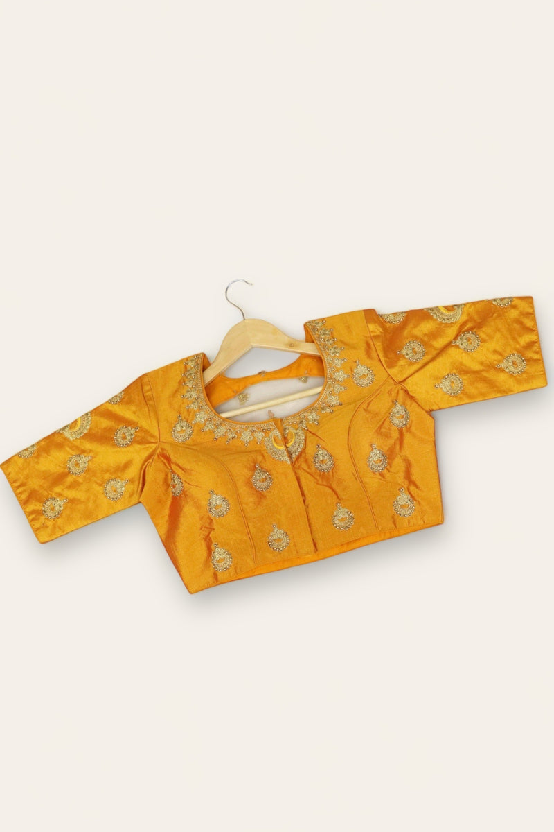 WOMEN'S READYMADE AARI MAGGAM WORK SAREE BLOUSE - ROYAL ORANGE