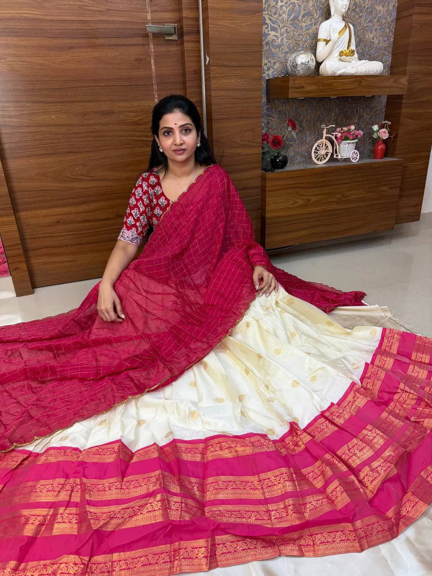 TRADITIONAL DESIGNER DHAVANI SET - RANI PINK