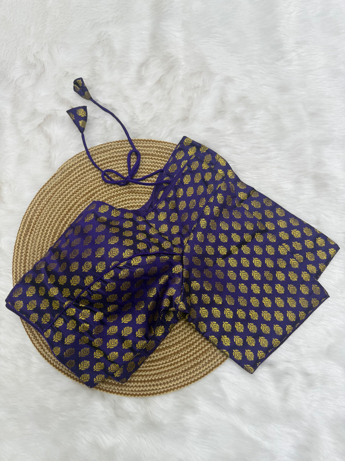 DESIGNER JACQUARD READY TO WEAR SAREE BLOUSE - PURPLE