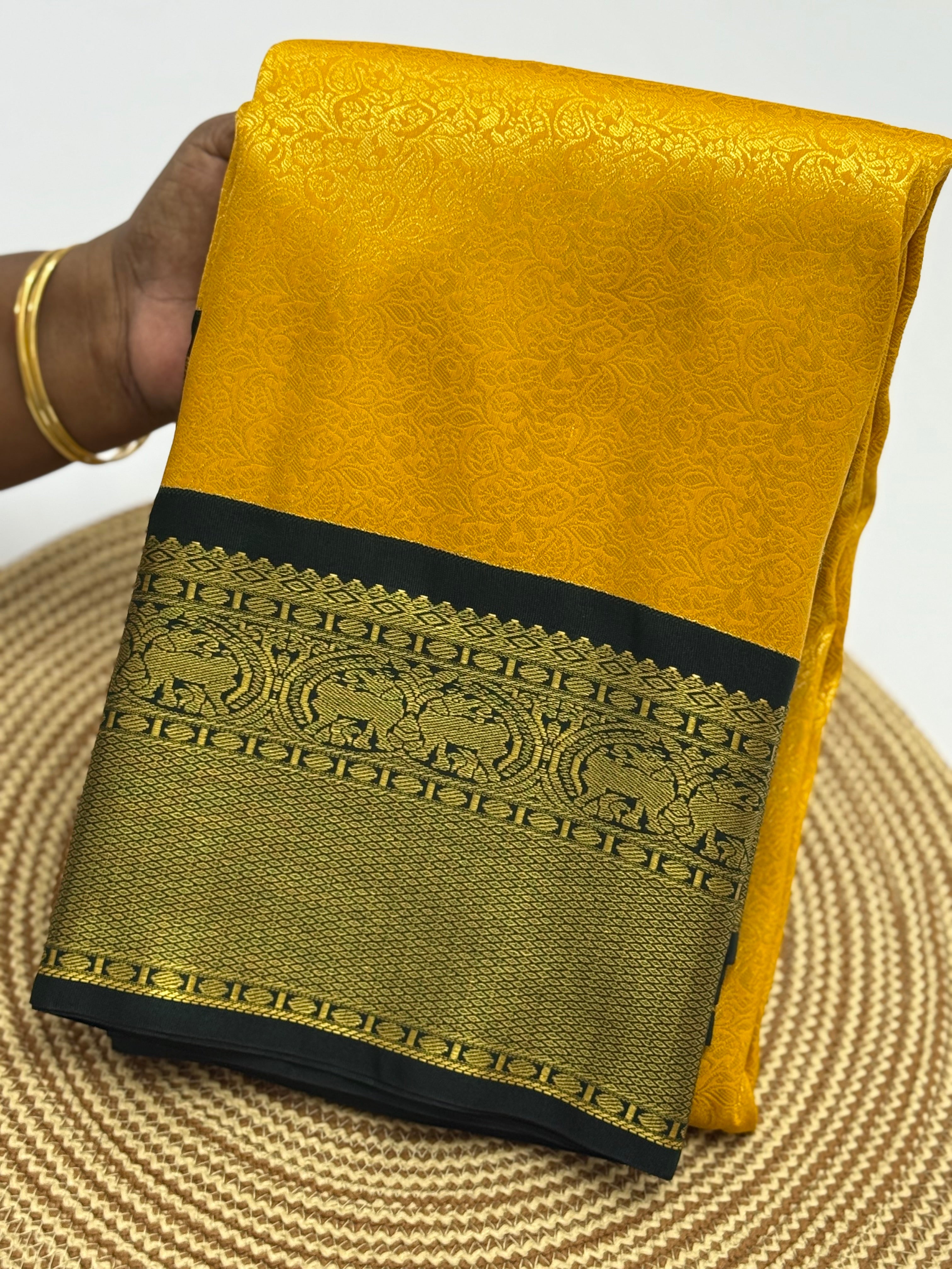 PREMIUM  KANCHI BROCADE SILK SAREE - YELLOW