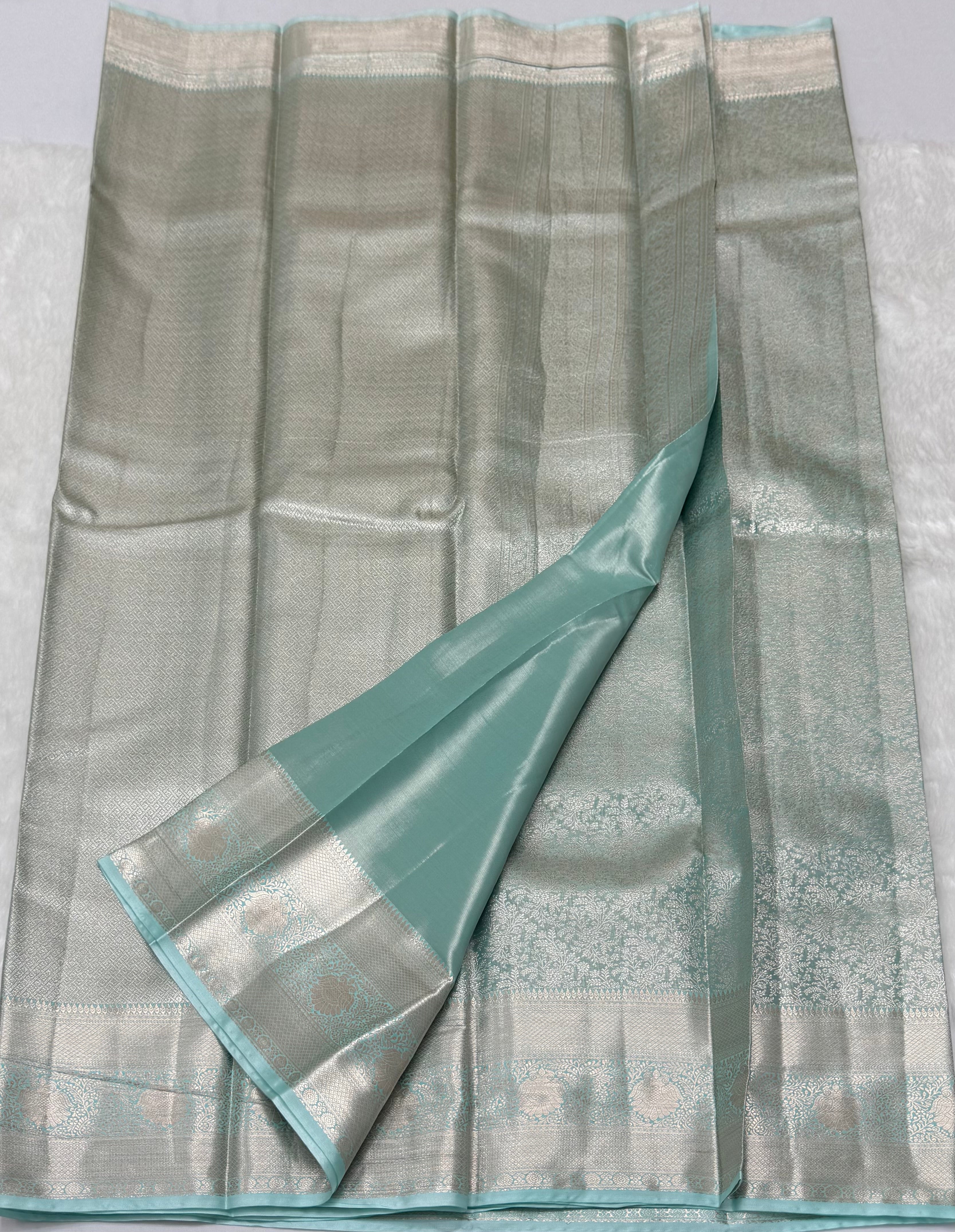 PREMIUM SEMI KANCHI TISSUE SILK SAREE - PASTEL TEAL