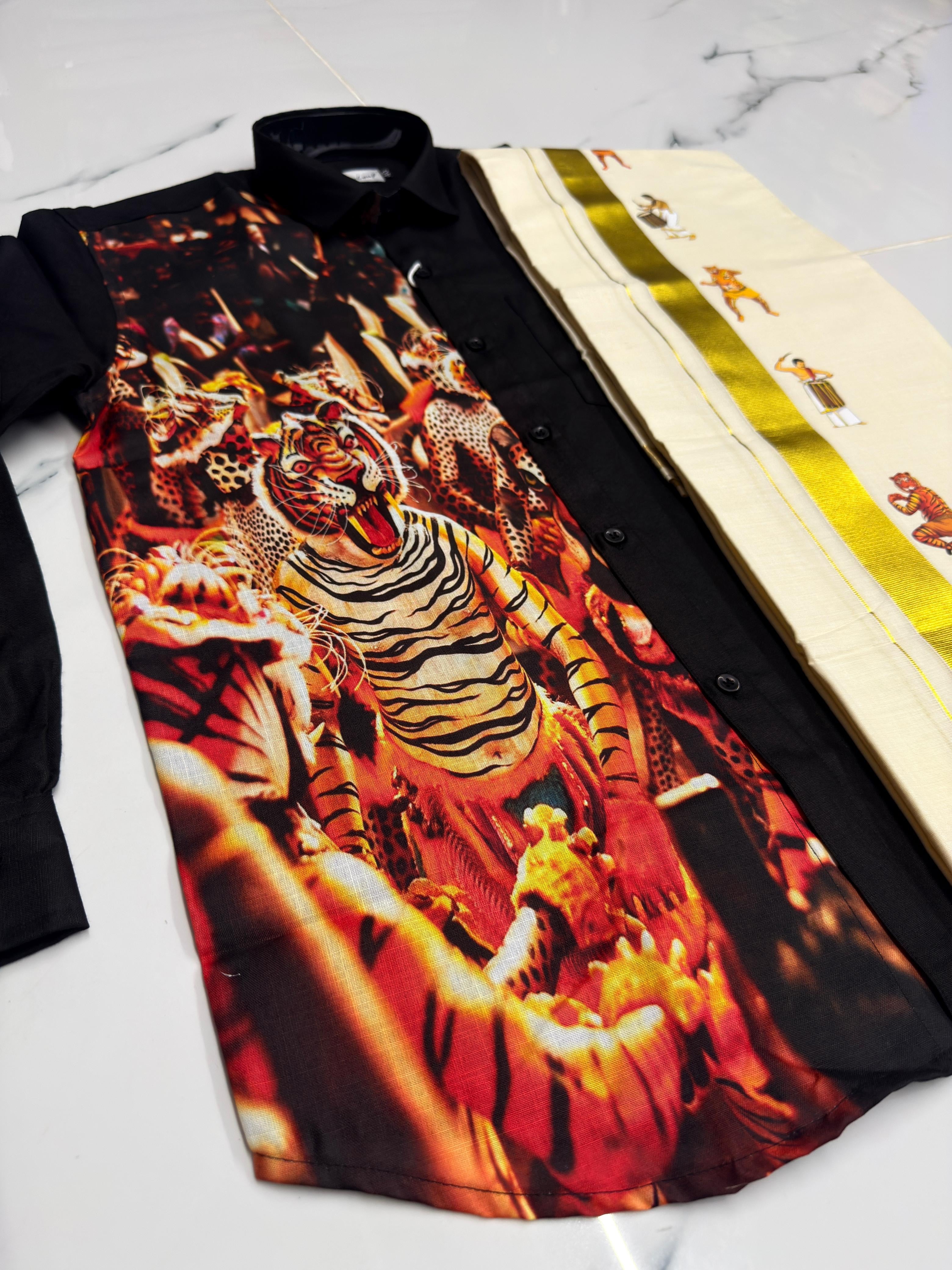 PULIKALI THEME PREMIUM SHIRT & MUNDU COMBO - BLACK