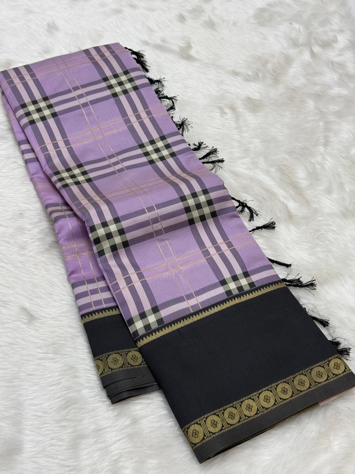 SEMI SILK BURBERRY CHECKS SAREE WITH BLOUSE - MULTI COLOUR