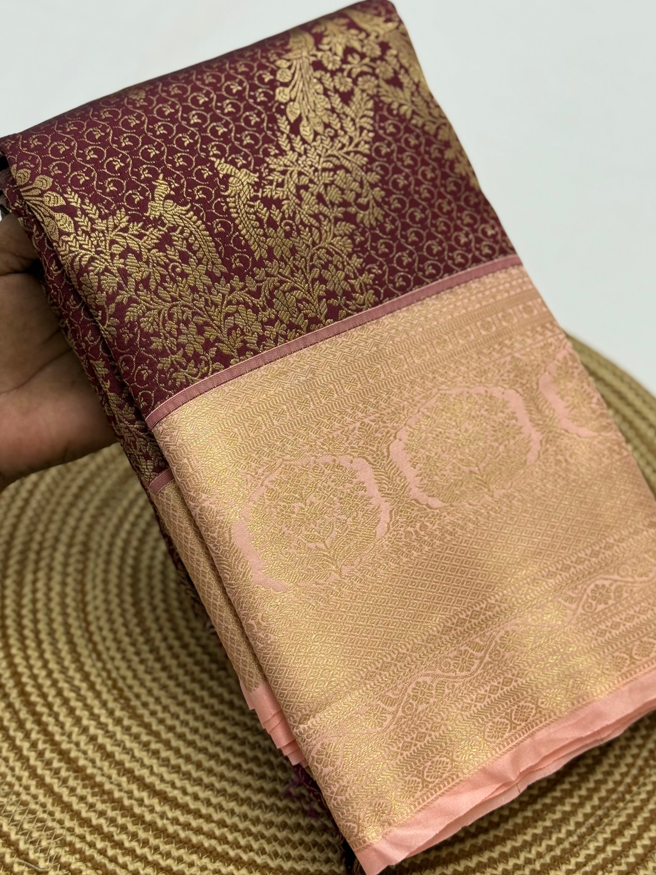 PREMIUM SEMI KANCHI SILK SAREE - ROYAL MAROON