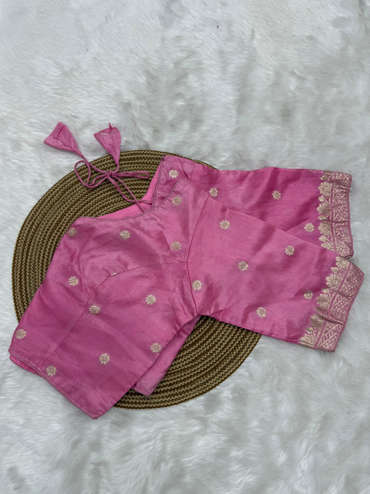 DESIGNER BUTTA WORK READYMADE BLOUSE - TAFFY PINK