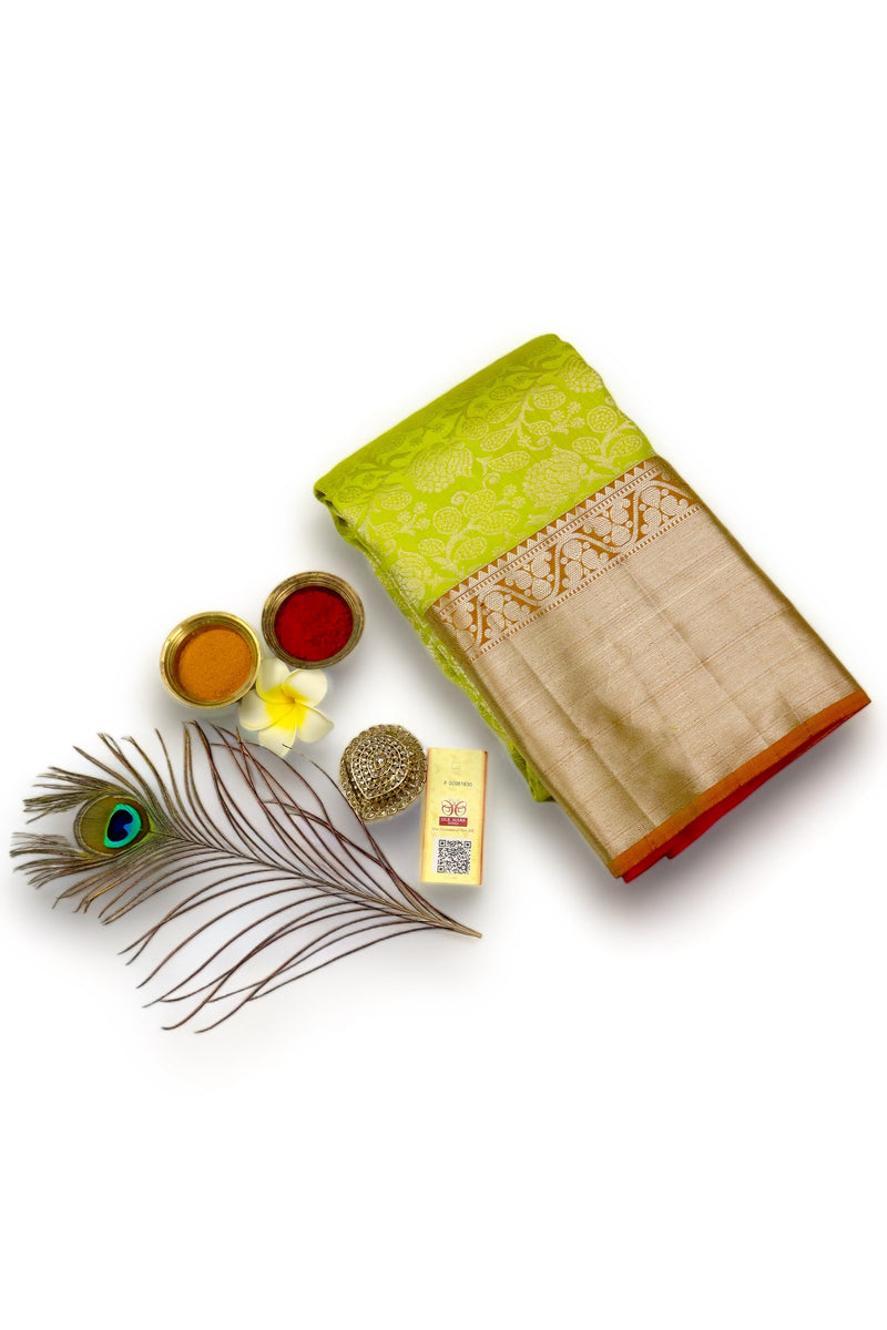 LIME GREEN KANCHIPURAM PURE SILK SAREE | SILKMARK® CERTIFIED