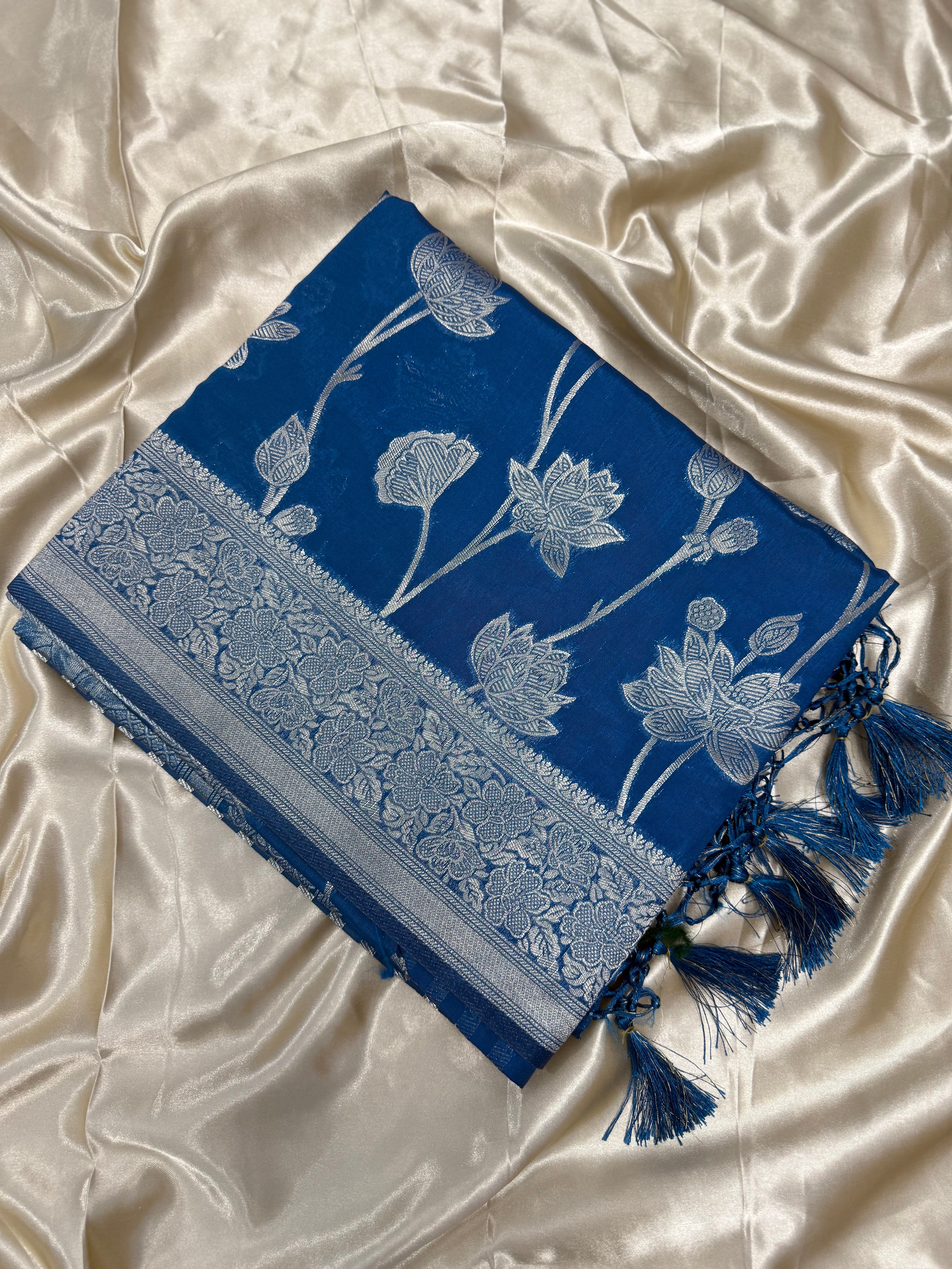 DUPION SOFT SILK SAREE - TEAL BLUE