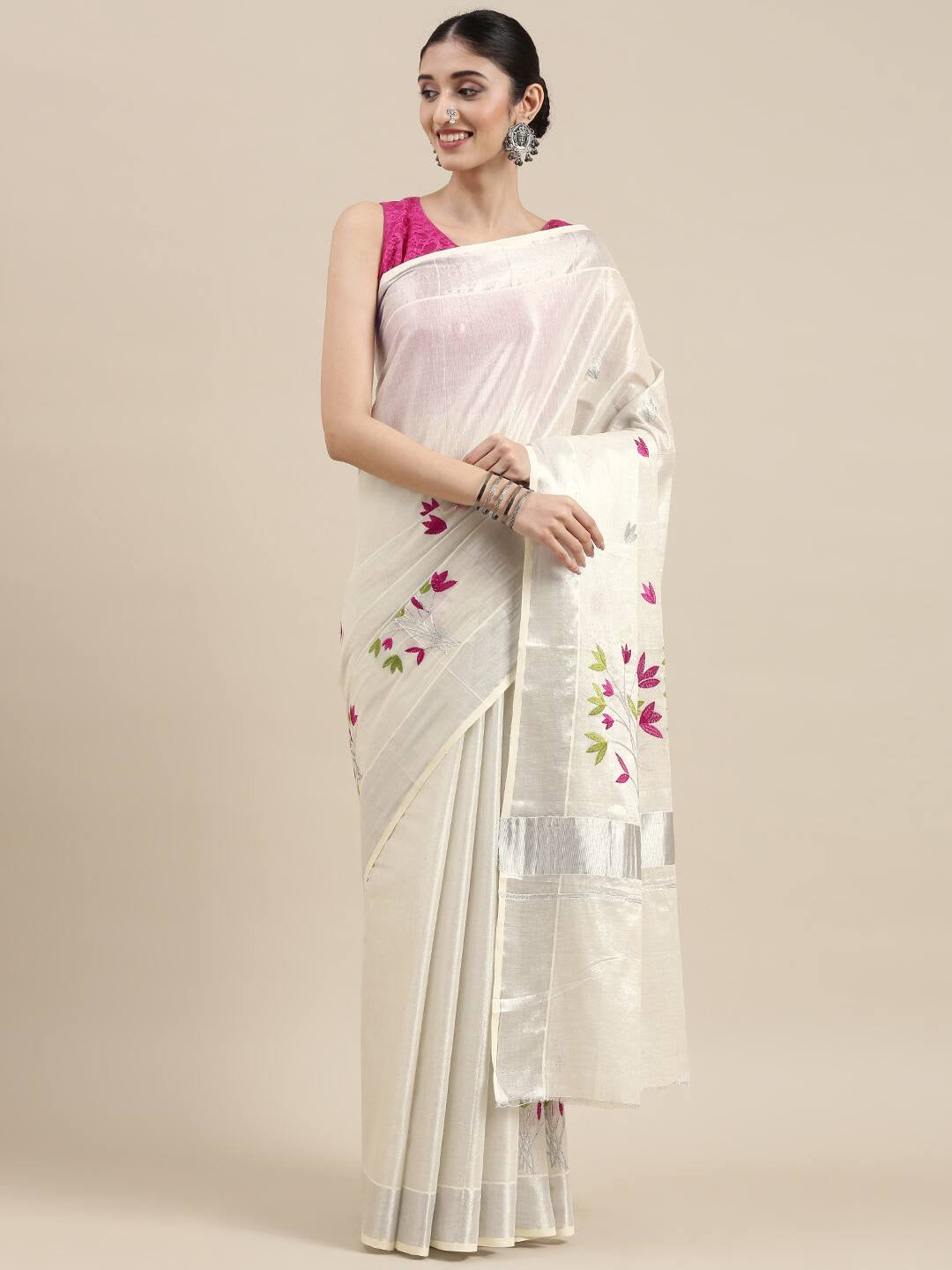 KERALA TISSUE SILK SAREE WITH SILVER BORDER