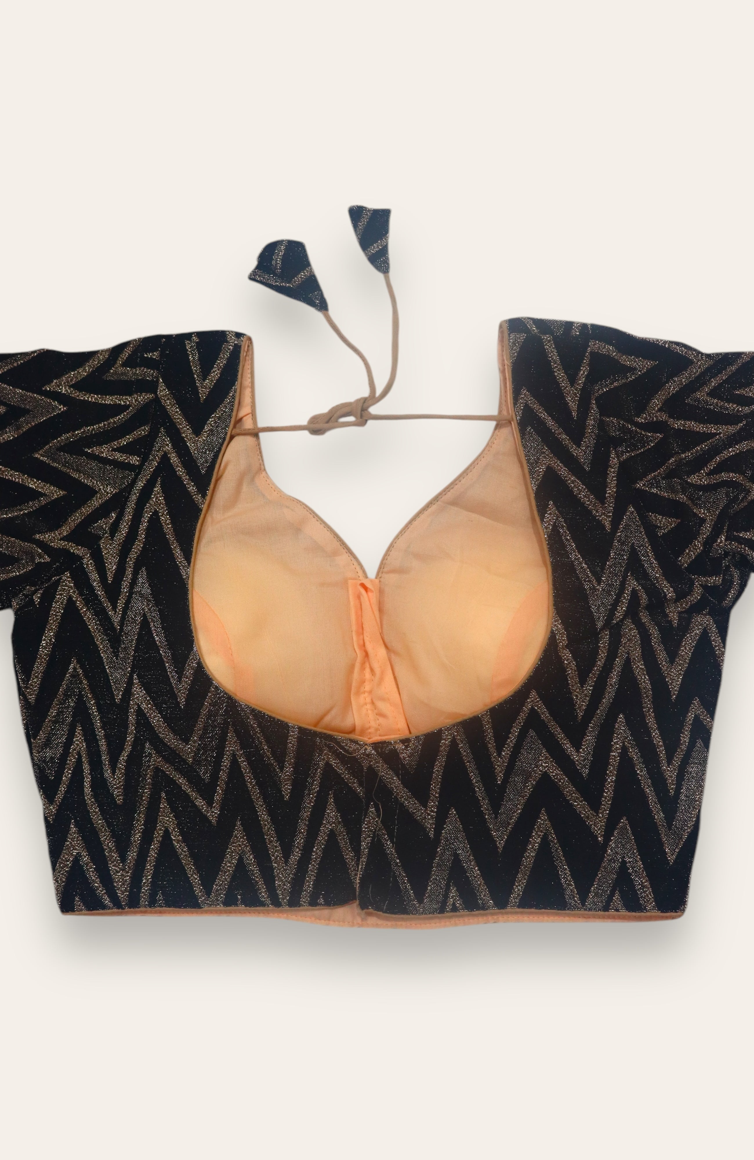 TRENDY FANCY READYMADE BLOUSE - PEACH & BLACK