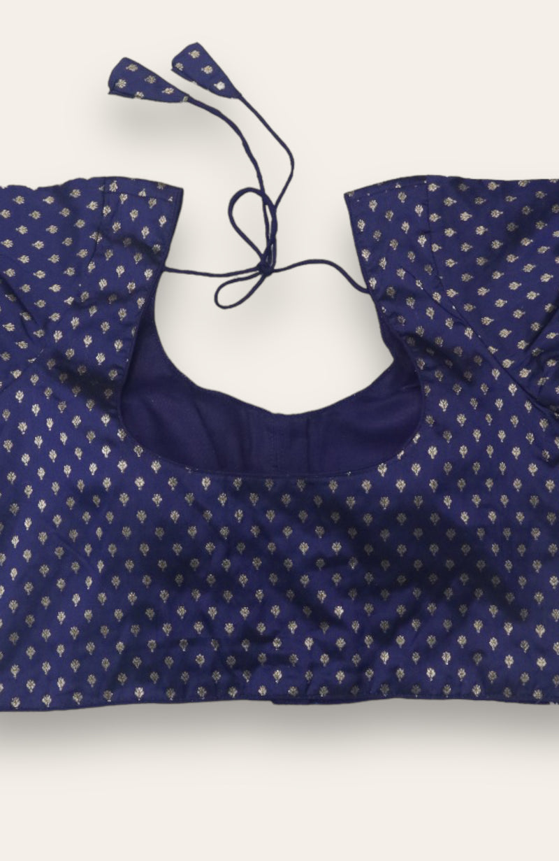 WOMEN'S SHORT SLEEVE READYMADE SAREE BLOUSE - NAVY BLUE