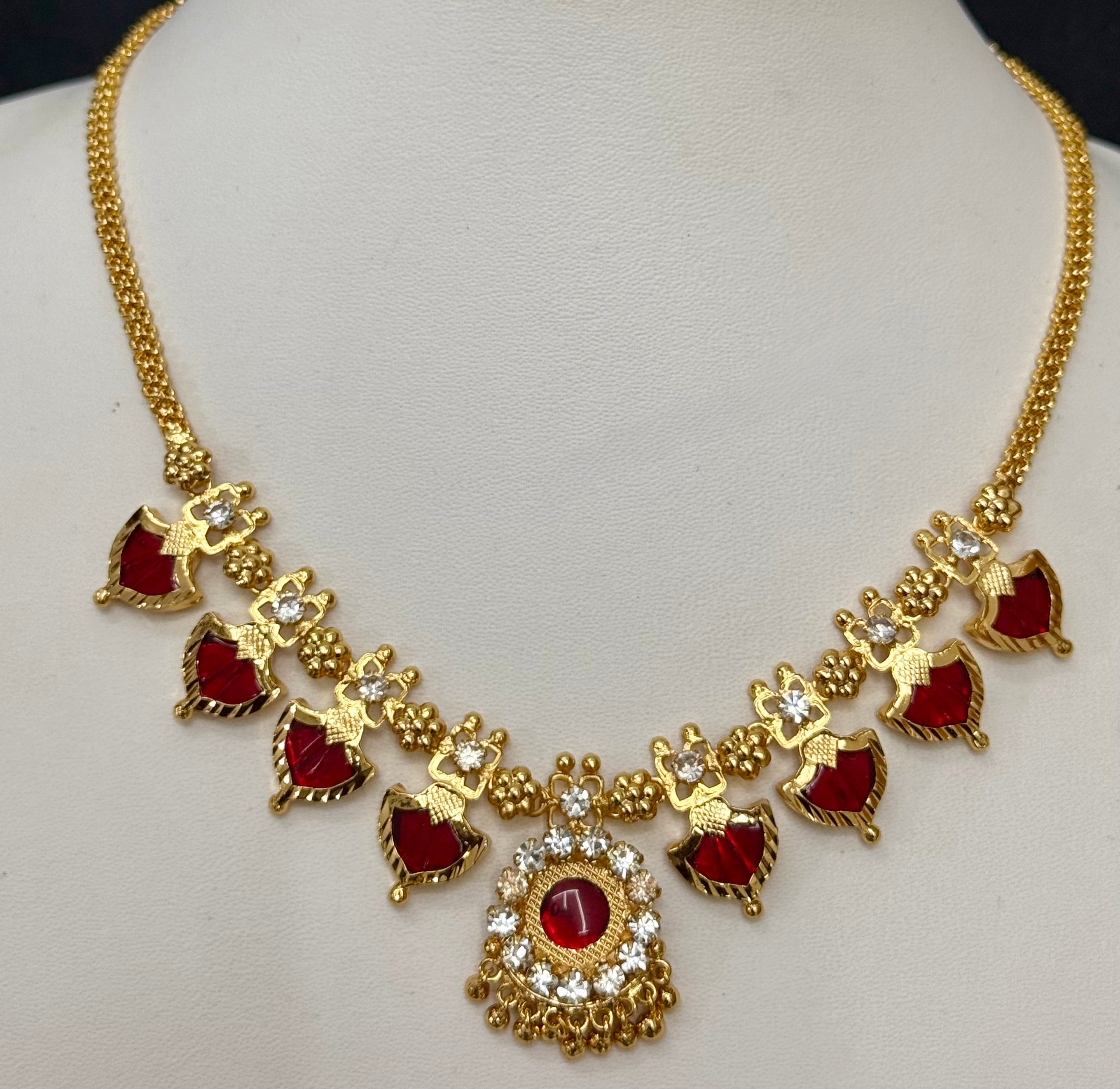 TRADITIONAL PALAKKA 4+4 NECKLACE - RED
