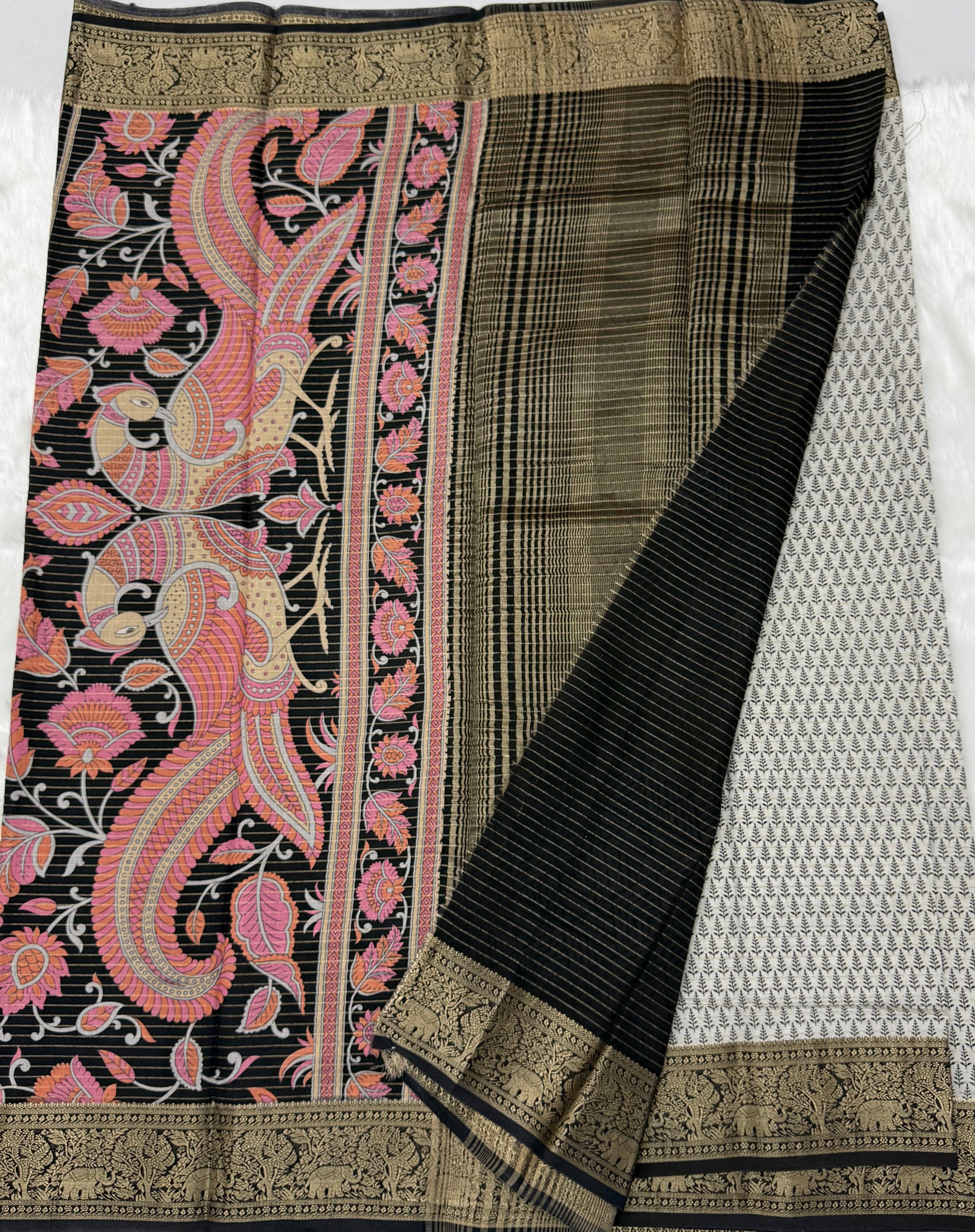 BEAUTIFUL FANCY COTTON SAREE - OFFWHITE