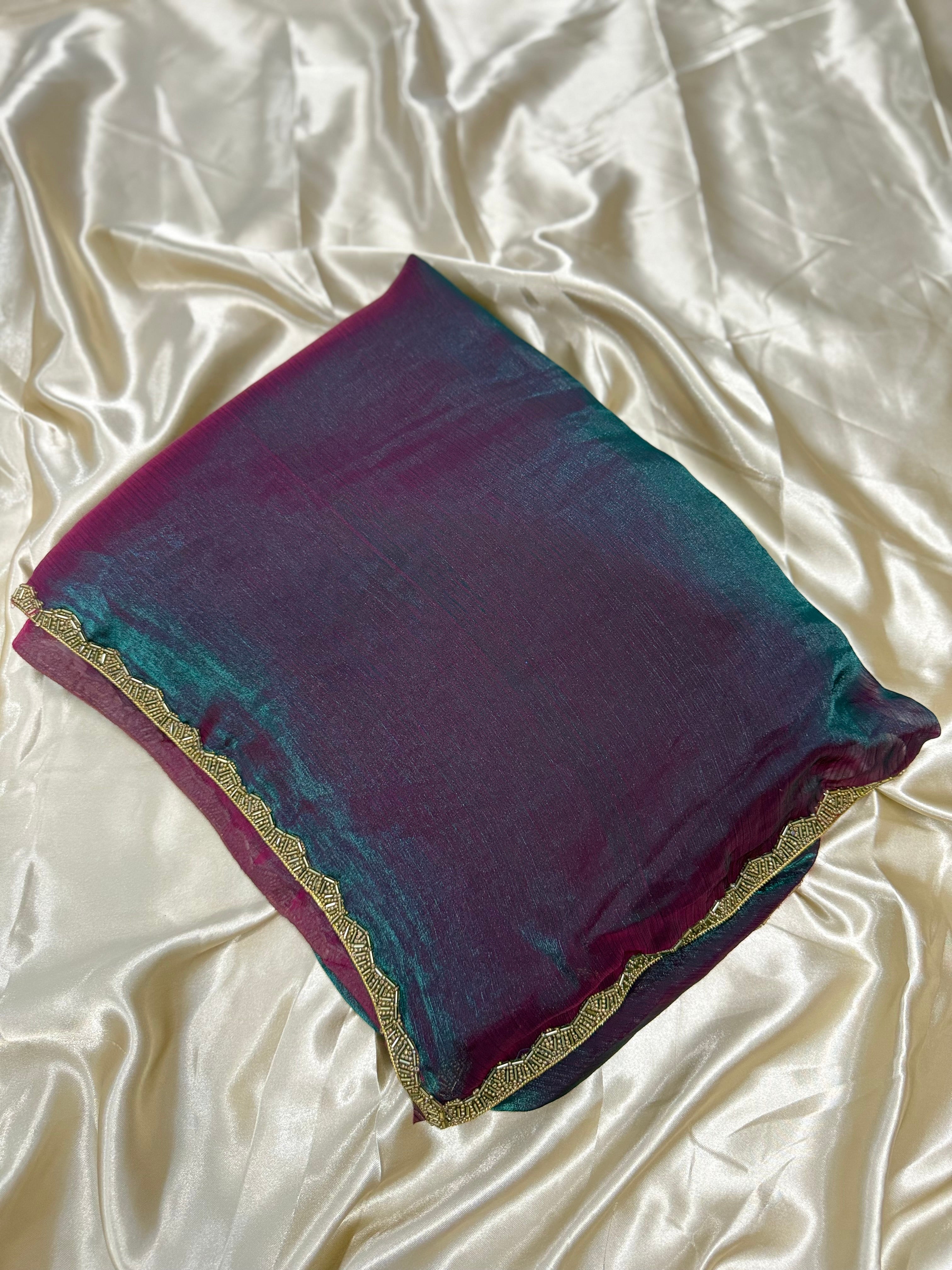 DESIGNER FANCY SILK SAREE - GREEN&VIOLET SHADE