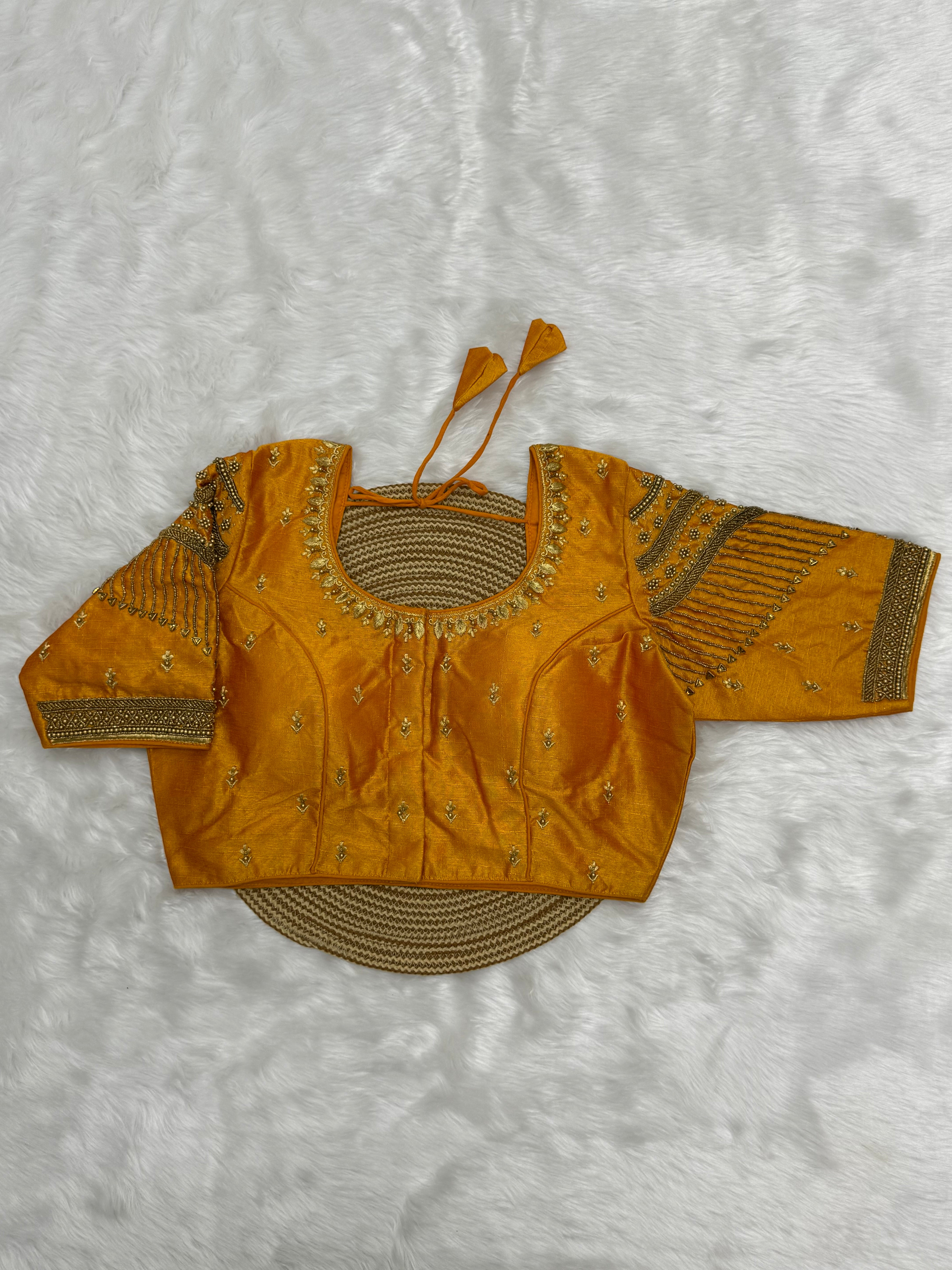 BRIDAL AARI WORK READY TO WEAR SAREE BLOUSE - YELLOW