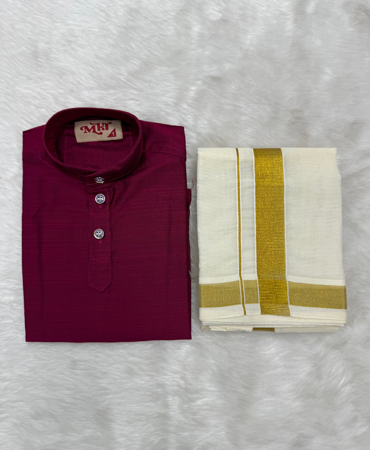 KIDS BOYS VELCRO DHOTI & KURTA COMBO SET - MULBERRY PINK