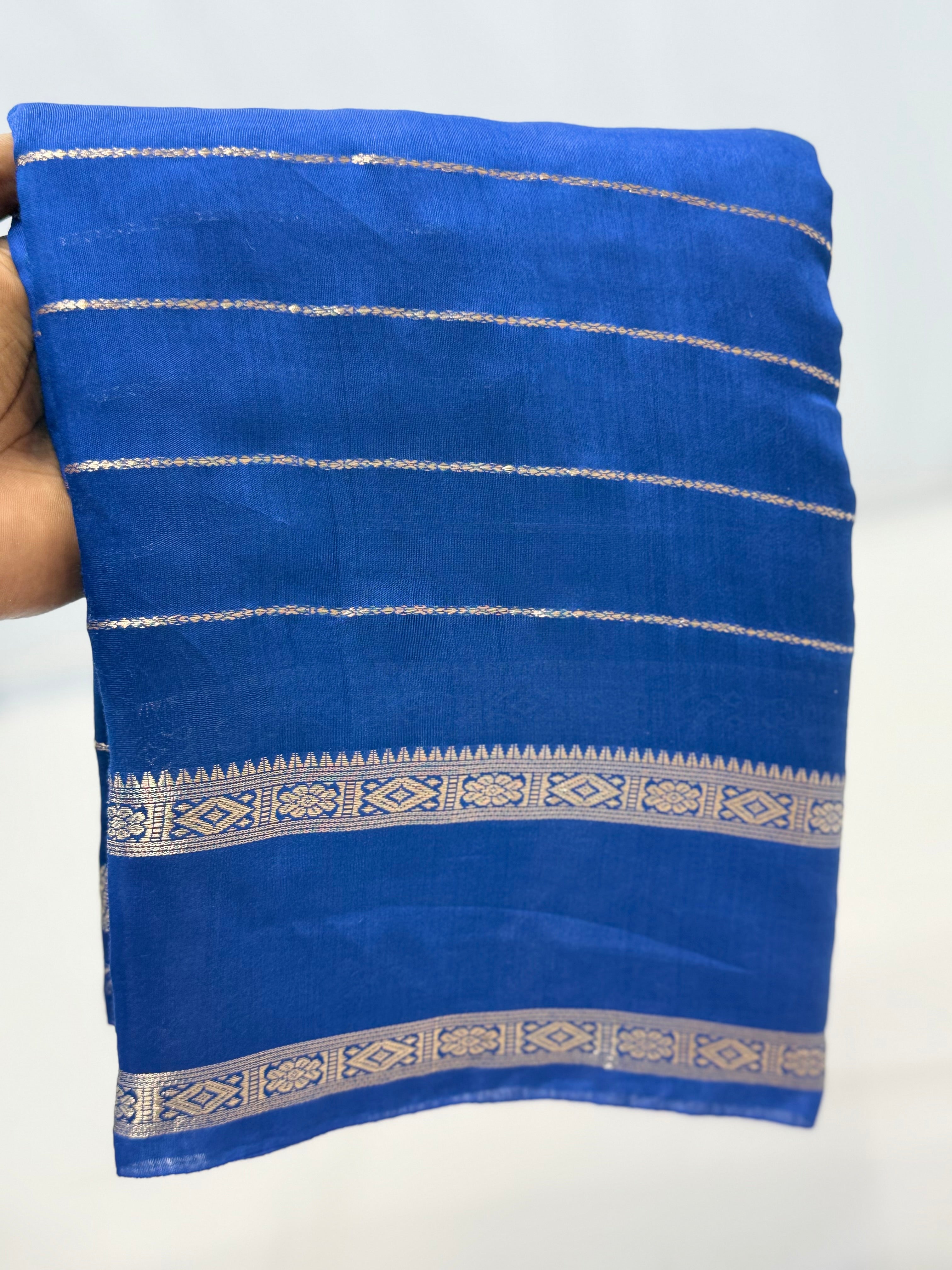 ASSAM COTTON SILK SAREE - ROYAL BLUE
