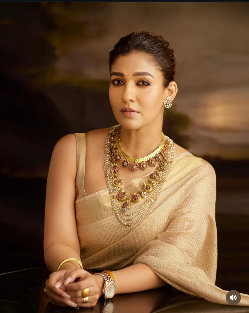 NAYANTHARA MAAM INSPIRED KANJEEVARAM TISSUE SAREE - GOLD