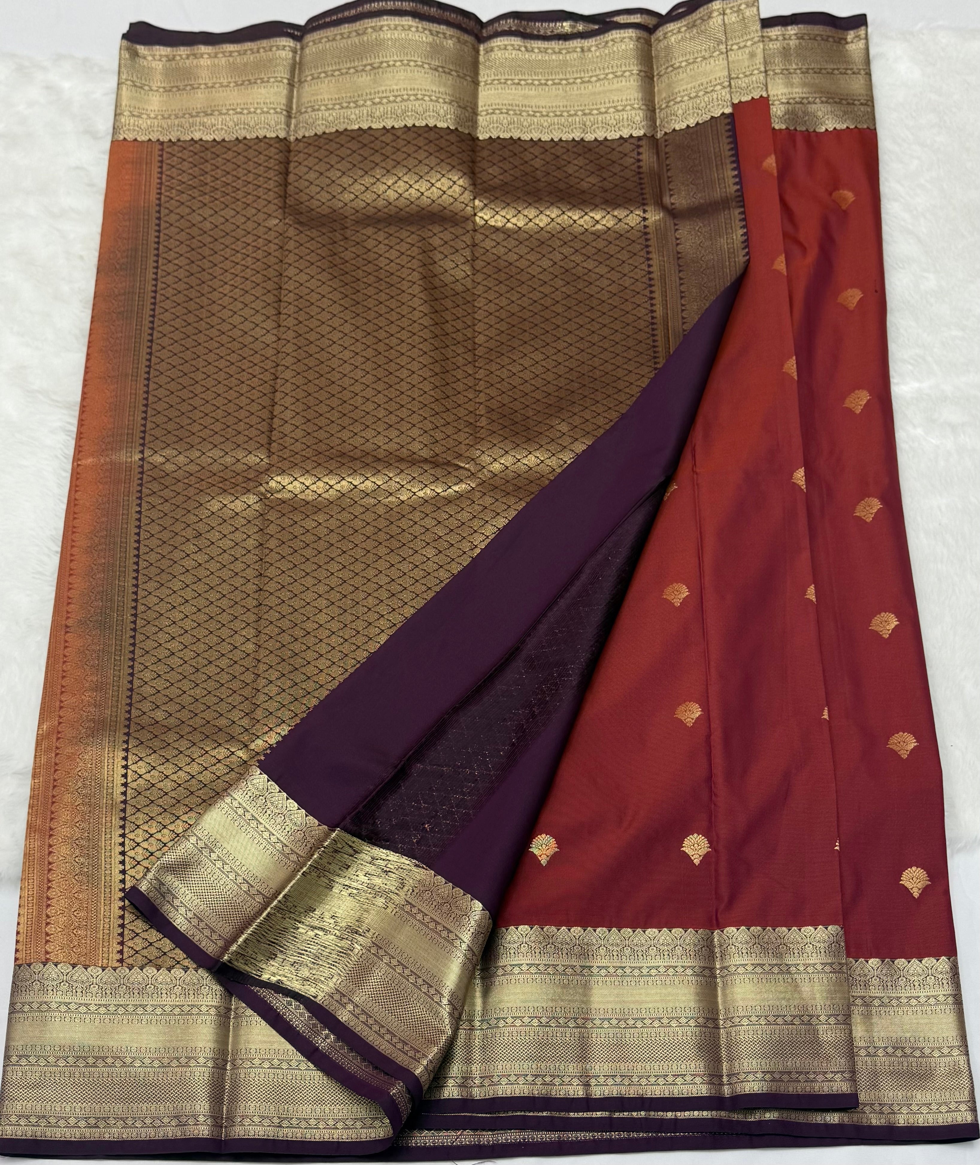 PREMIUM SEMI KANCHI SILK SAREE - DARK SCARLET
