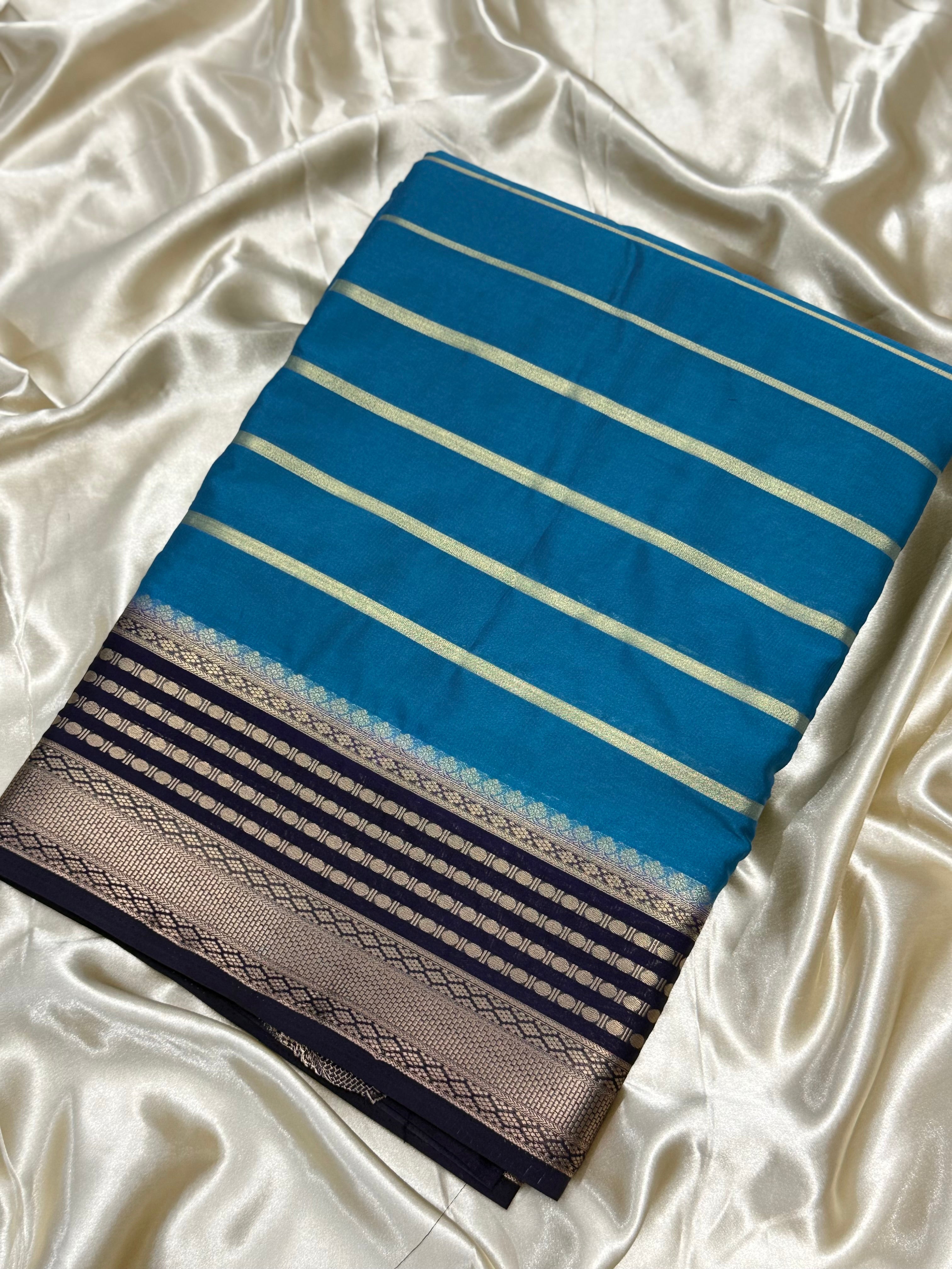 SEMI MYSORE CREPE  SILK SAREE -TEAL GREEN