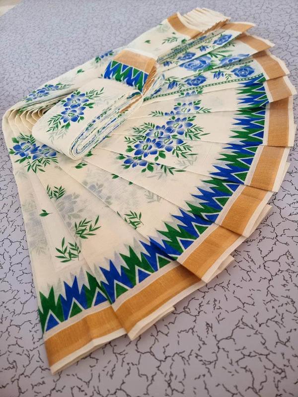 PRINTED WORK KERALA COTTON SAREES