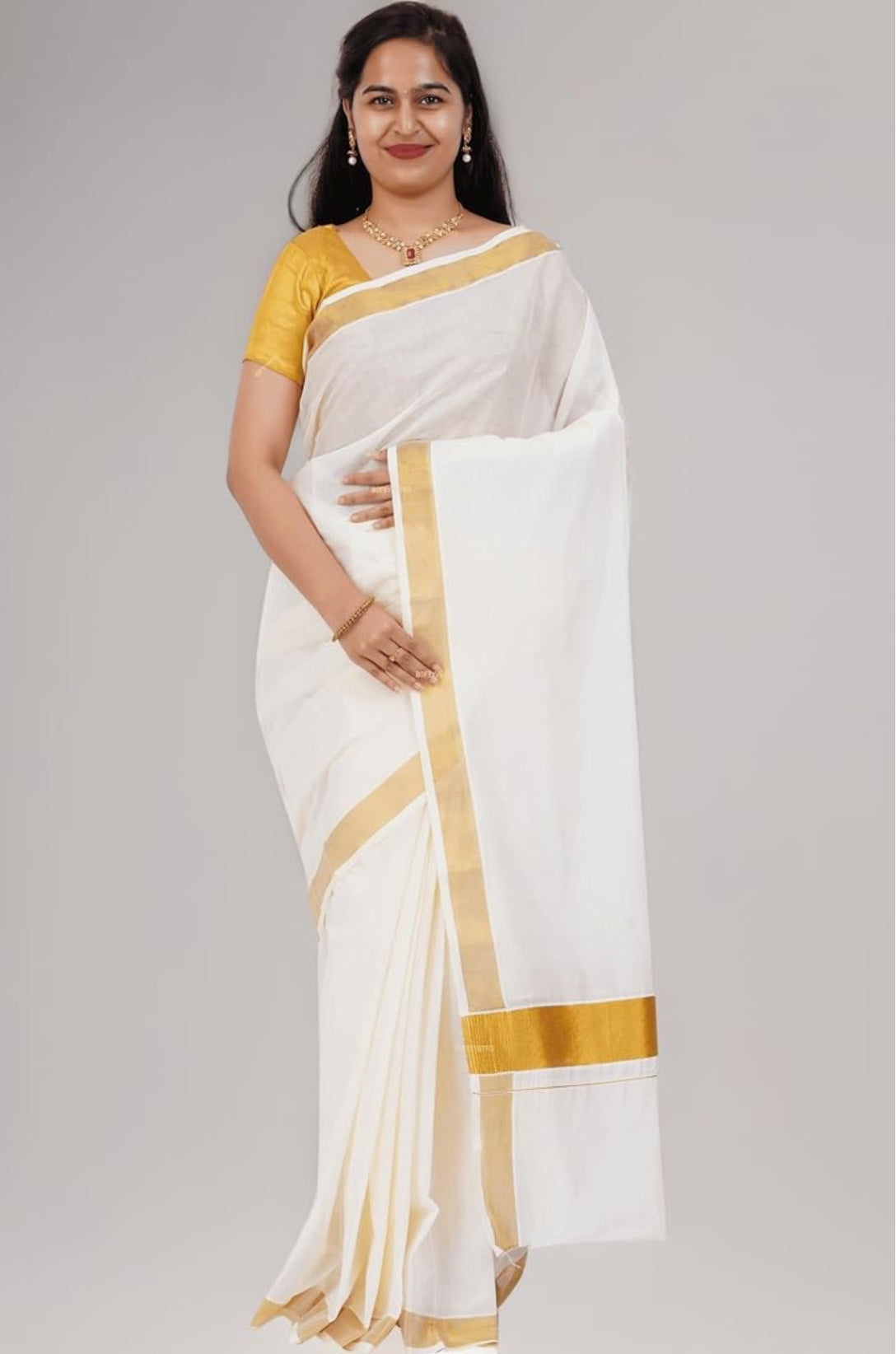 KASAVU COTTON OFF WHITE SAREE - GOLD BORDER