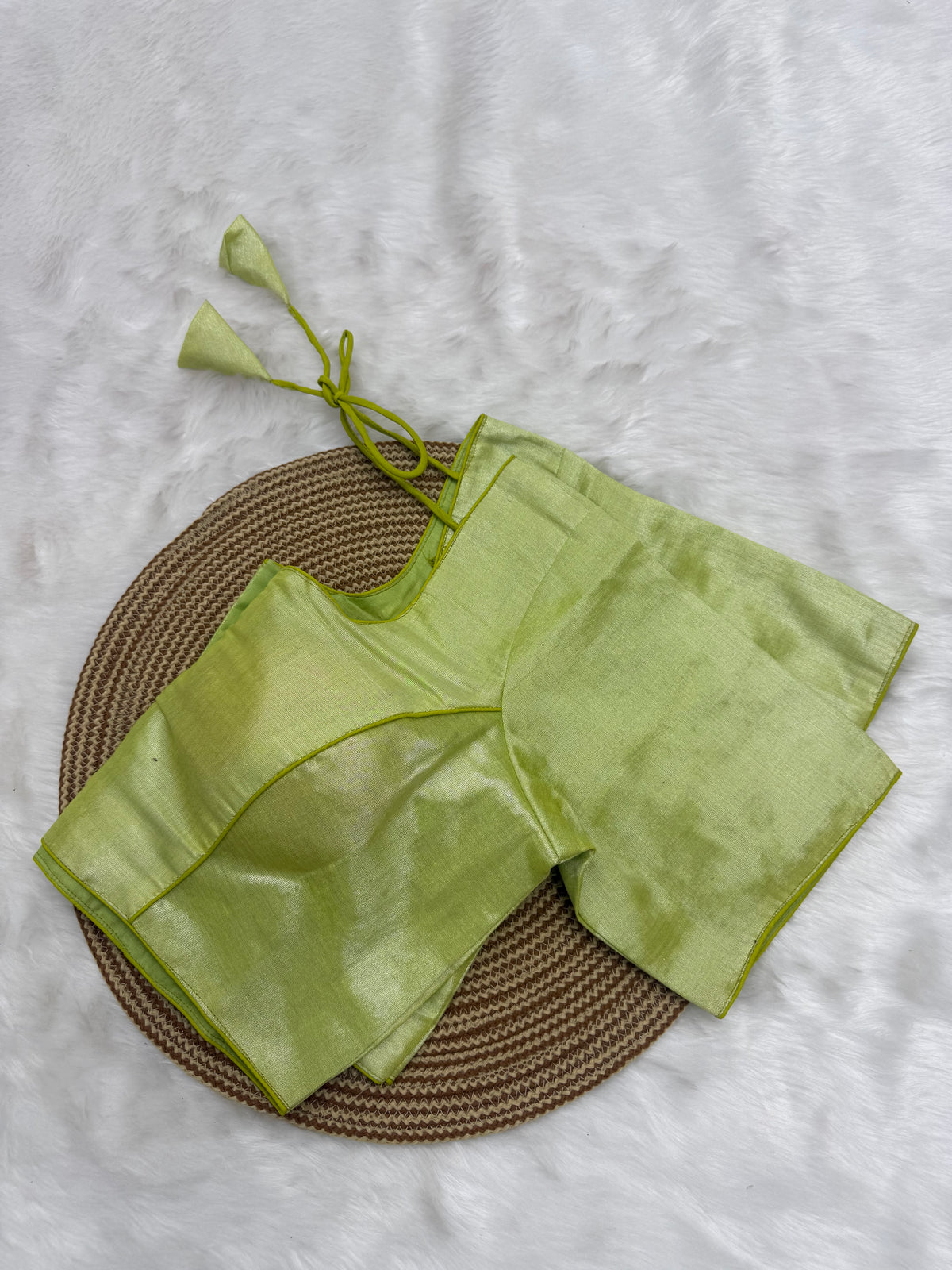 PLAIN TISSUE READY TO WEAR SAREE BLOUSE - NEON GREEN