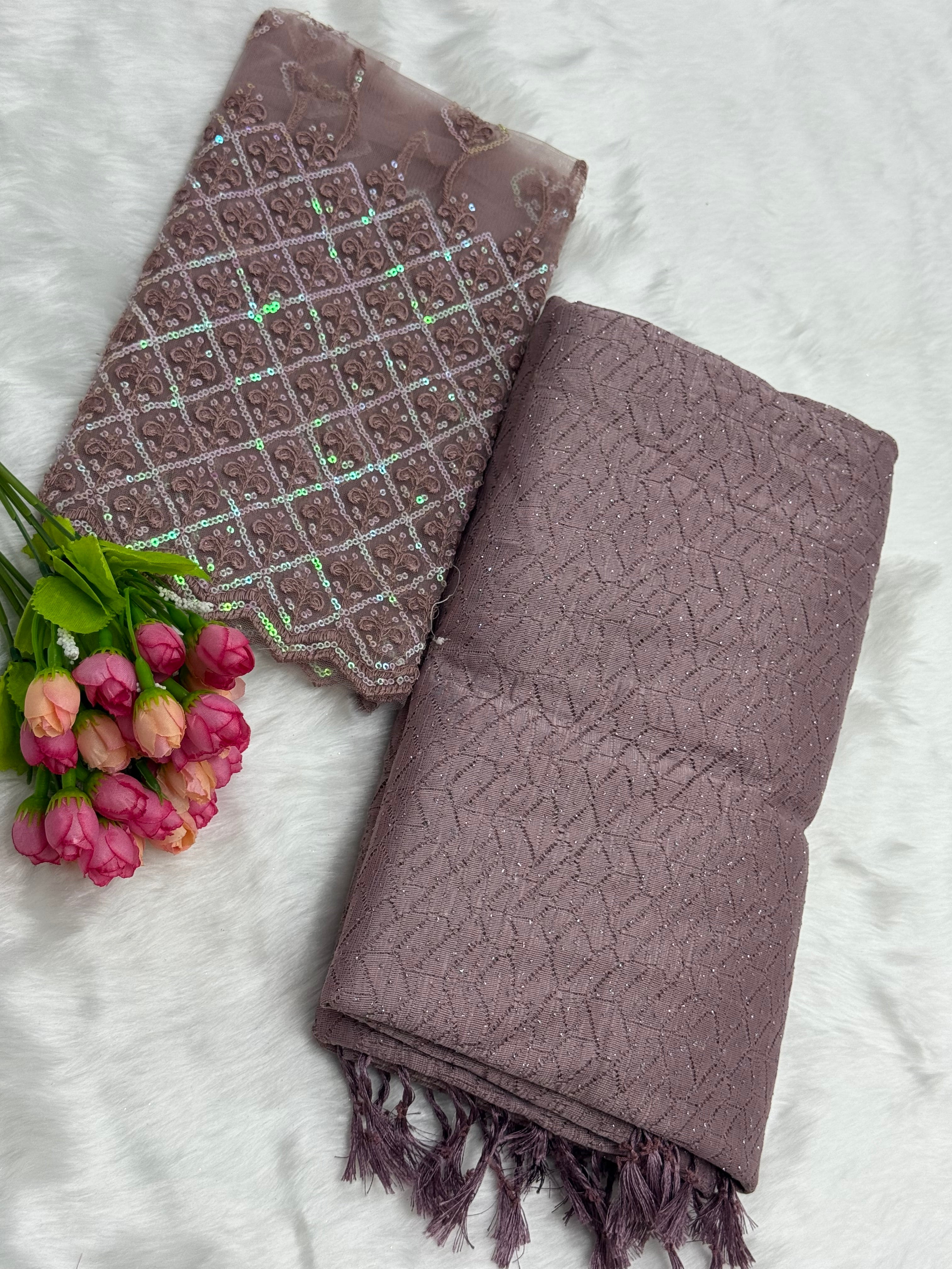 NETTED GEORGETTE SAREE WITH BLOUSE PIECE - THISTLE