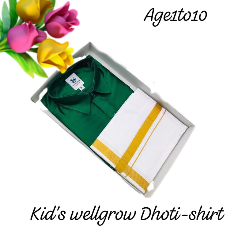 KIDS BOYS VELCRO DHOTI & SHIRT COMBO SET - GREEN