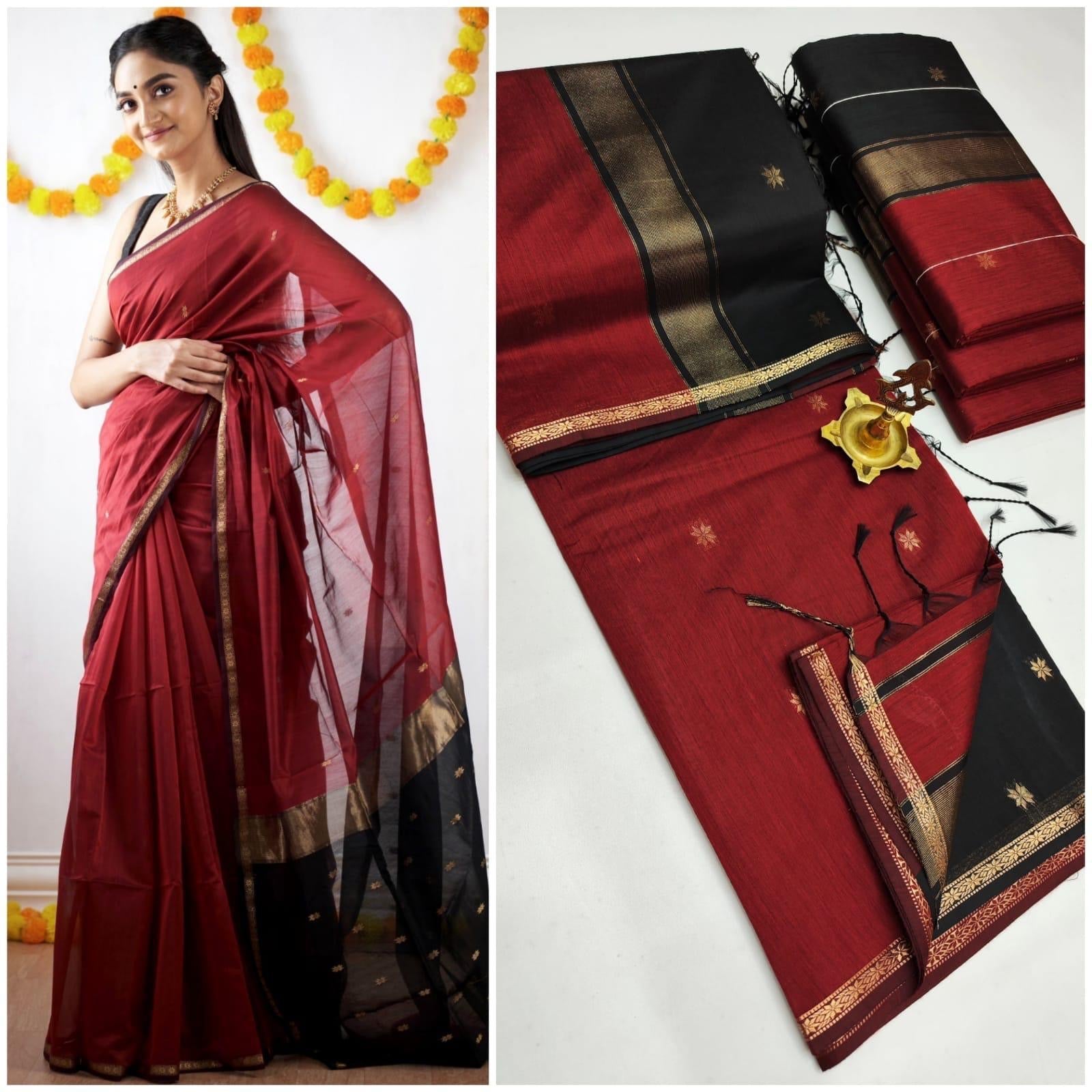 MAHESHWARI COTTON SILK SAREE - RED