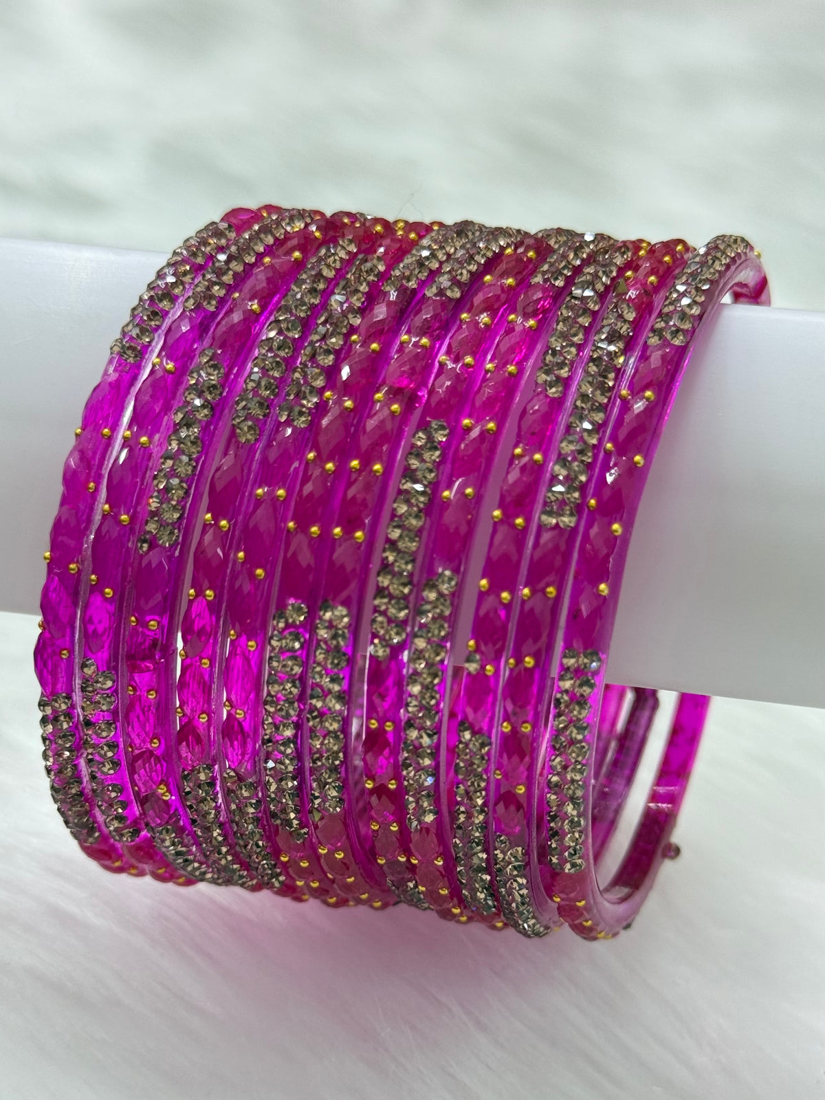 PREMIUM STONE STUDDED GLASS BANGLES PACK OF 12