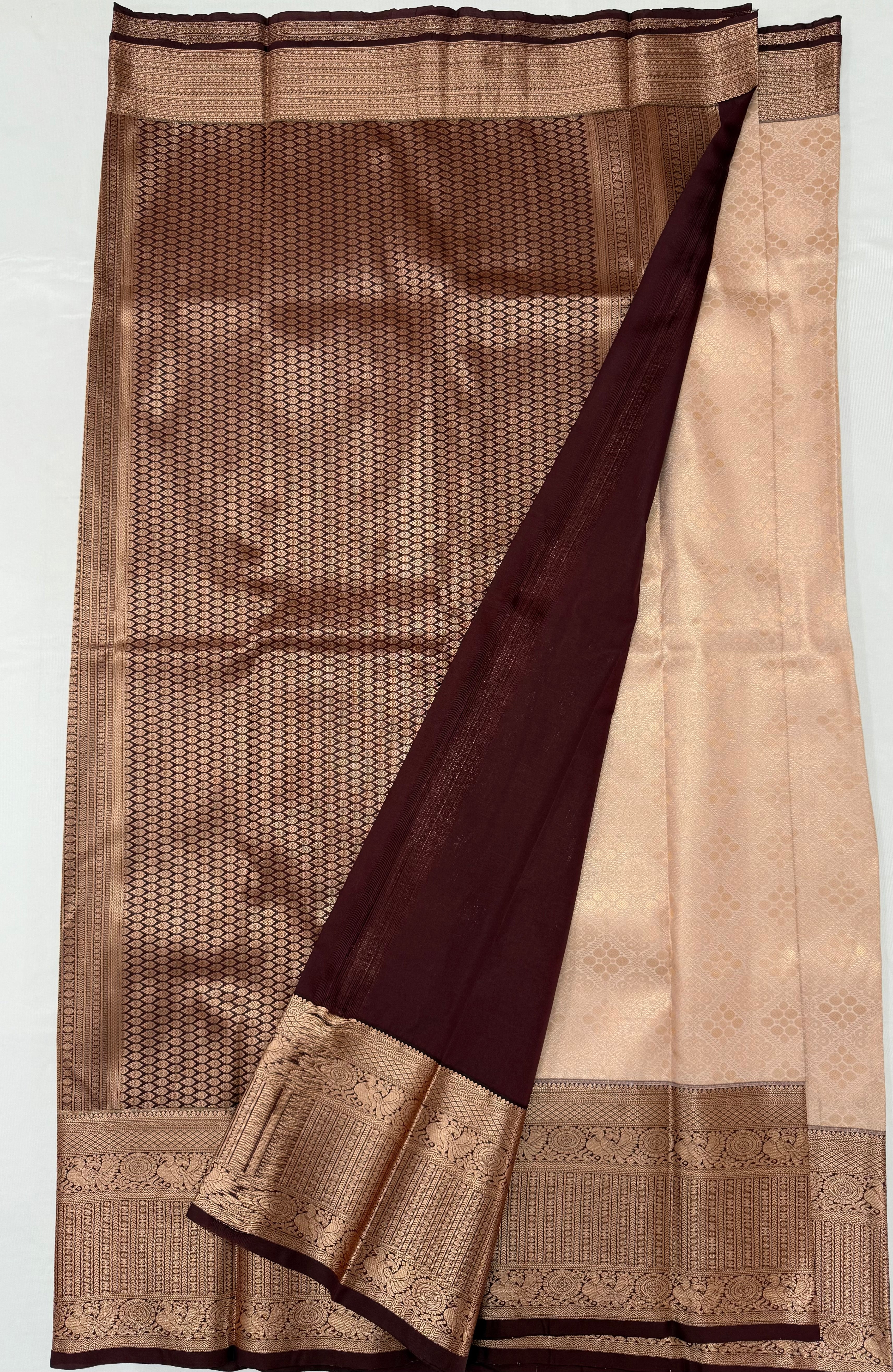 PREMIUM SEMI BROCADE SILK SAREE - GOLDEN CREAM