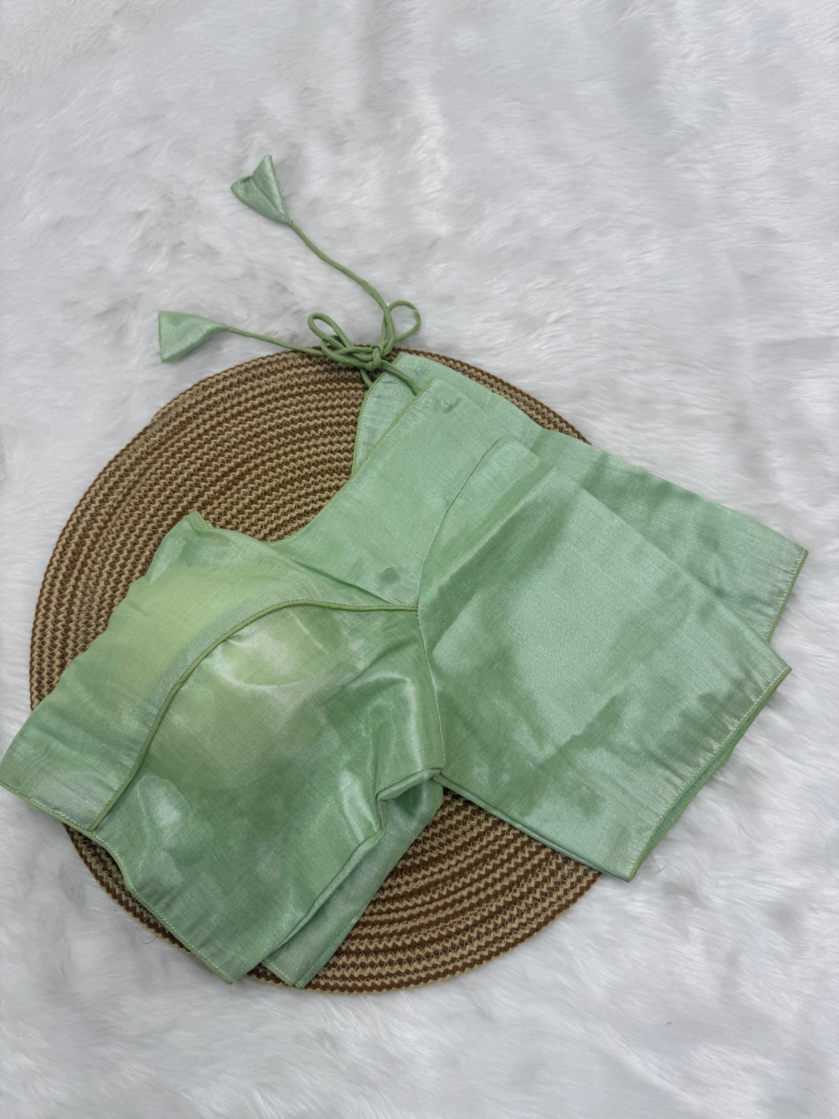 PLAIN TISSUE READY TO WEAR SAREE BLOUSE - TEA GREEN