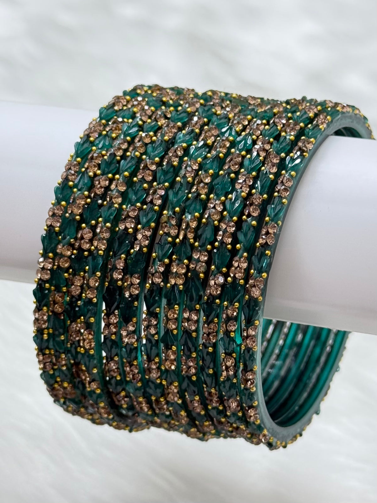 PREMIUM STONE STUDDED GLASS BANGLES PACK OF 12