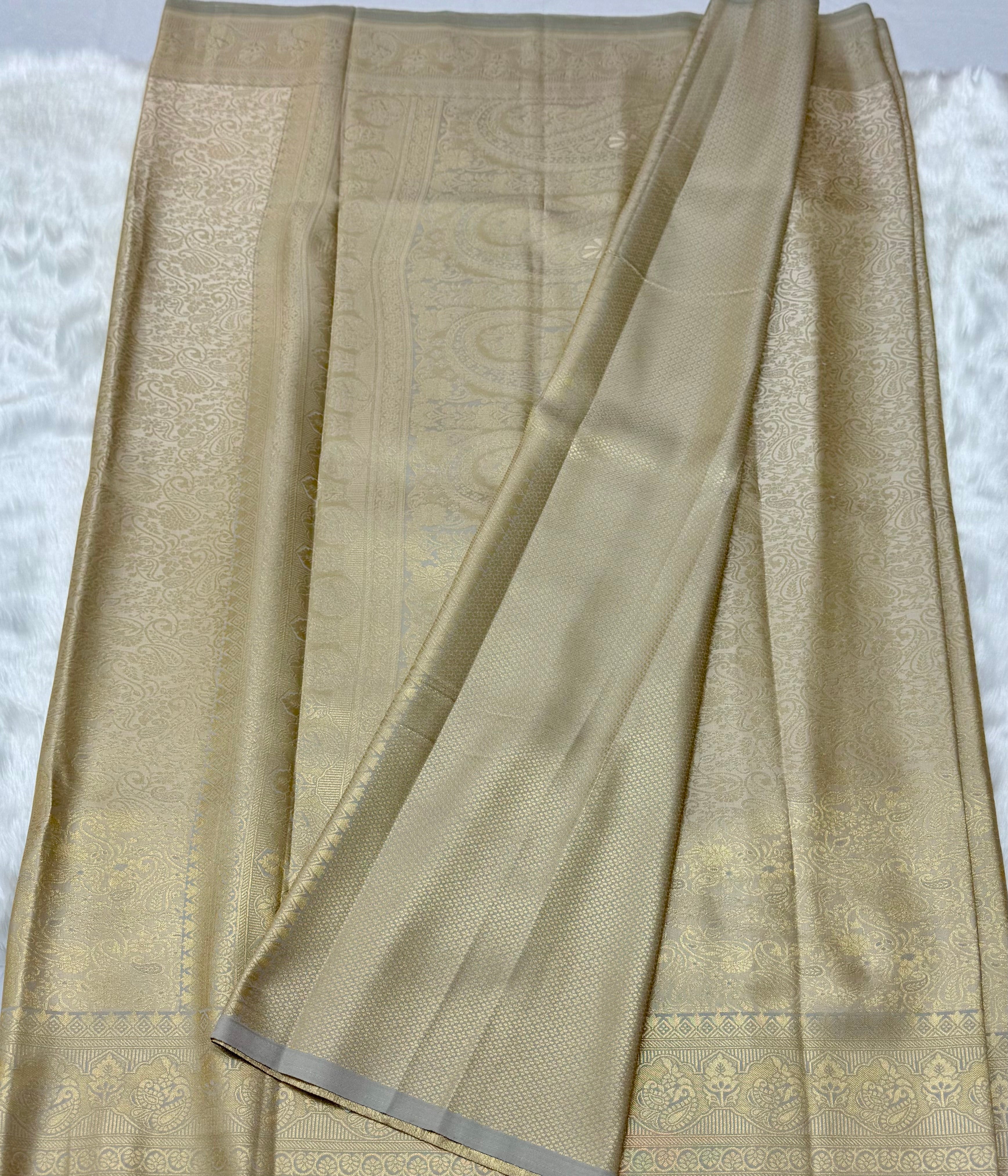 PREMIUM SEMI KANCHI SILK SAREE - GOLDEN CREAM