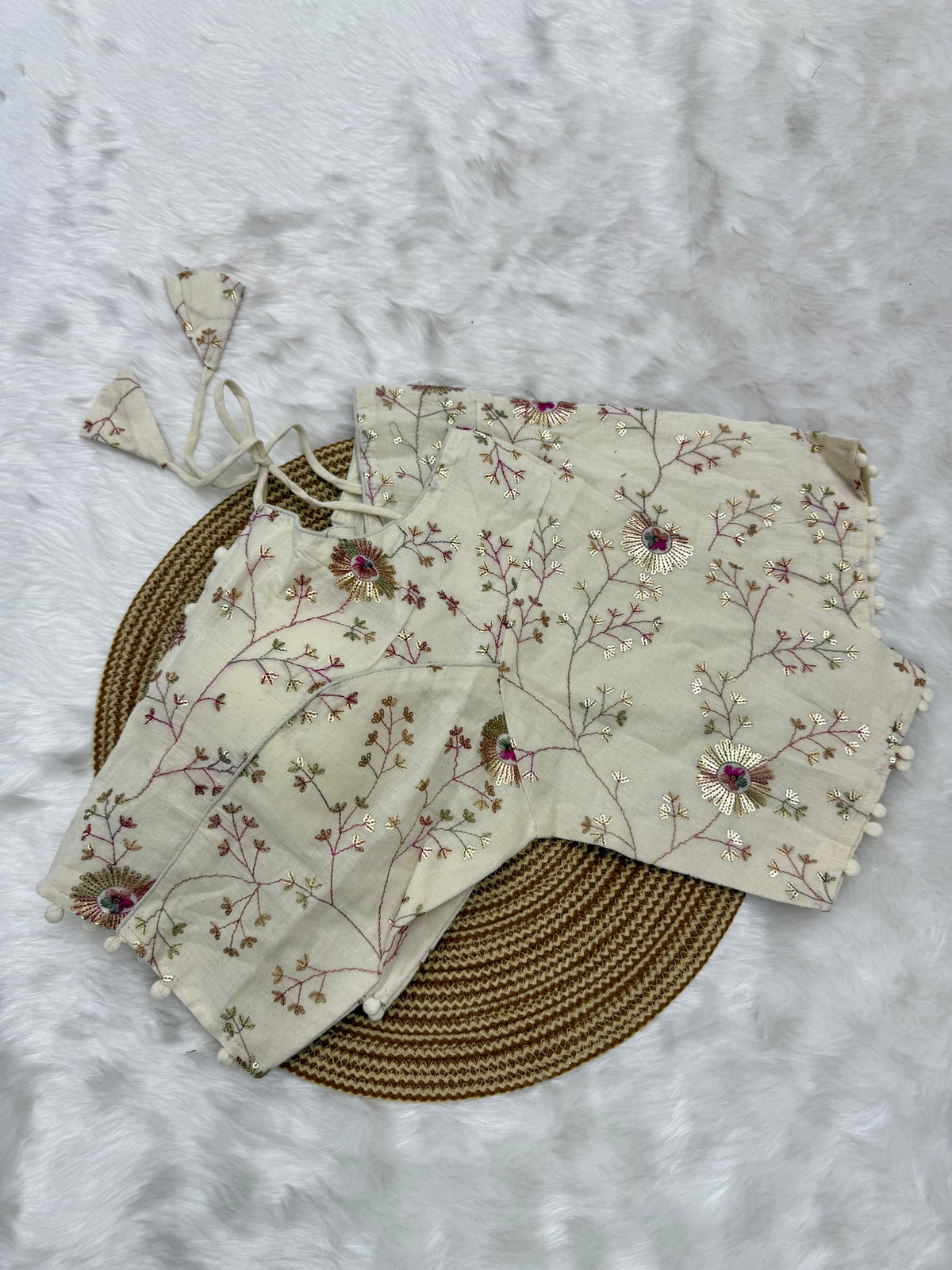 DESIGNER EMBRO-SEQUIN WORK BLOUSE - OFF WHITE