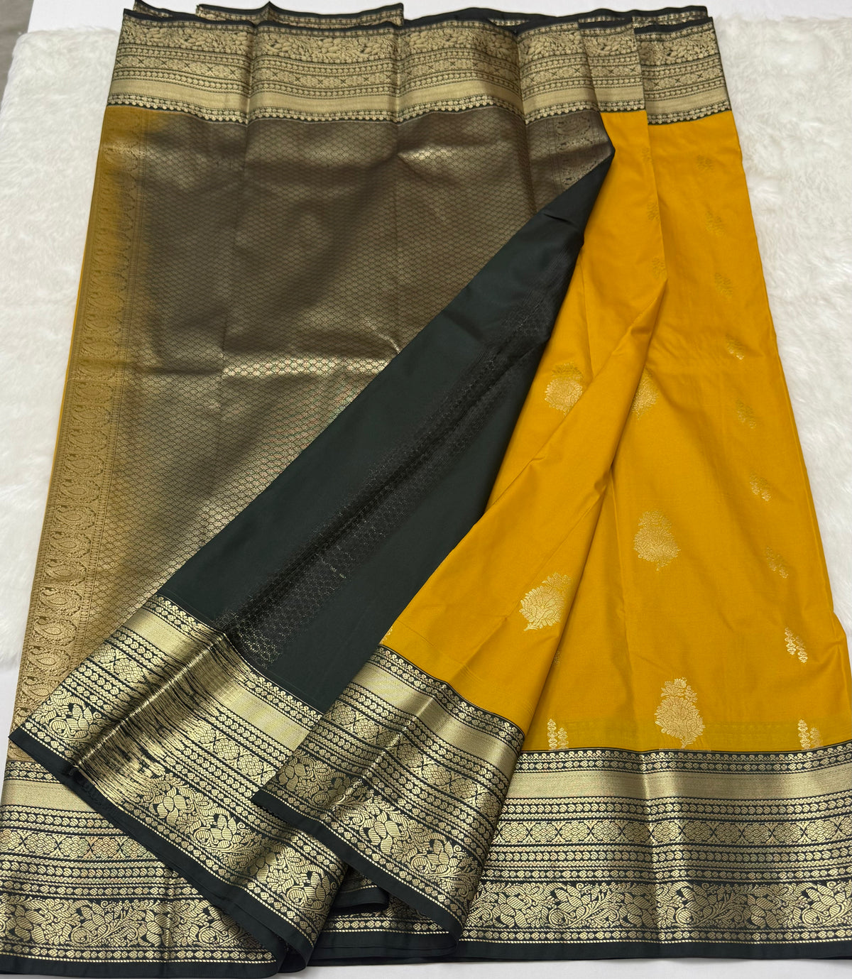 PREMIUM SEMI KANCHI SILK SAREE - SAFFRON YELLOW