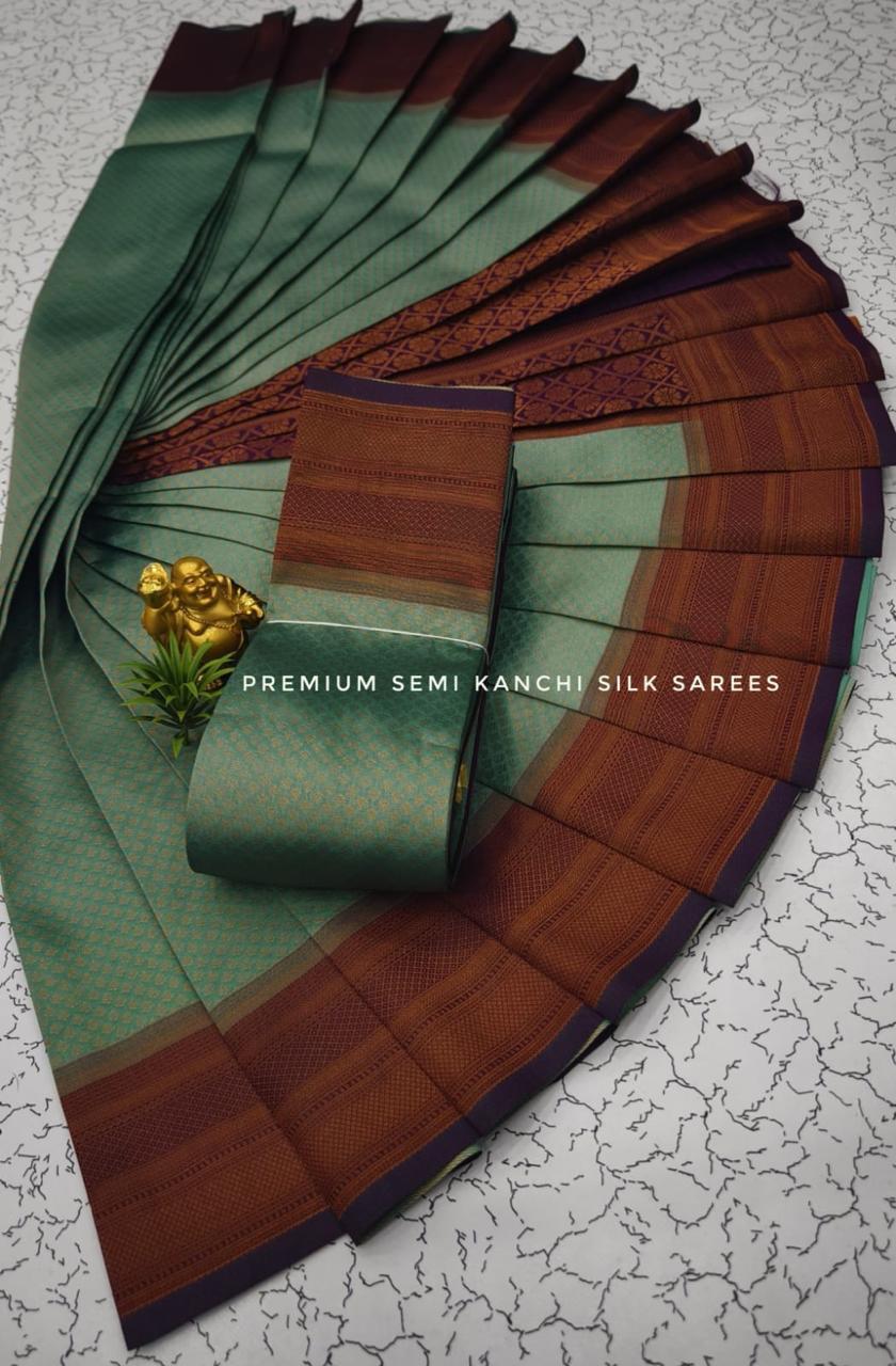 PREMIUM SEMI KANCHI SILK SAREES - SEA GREEN