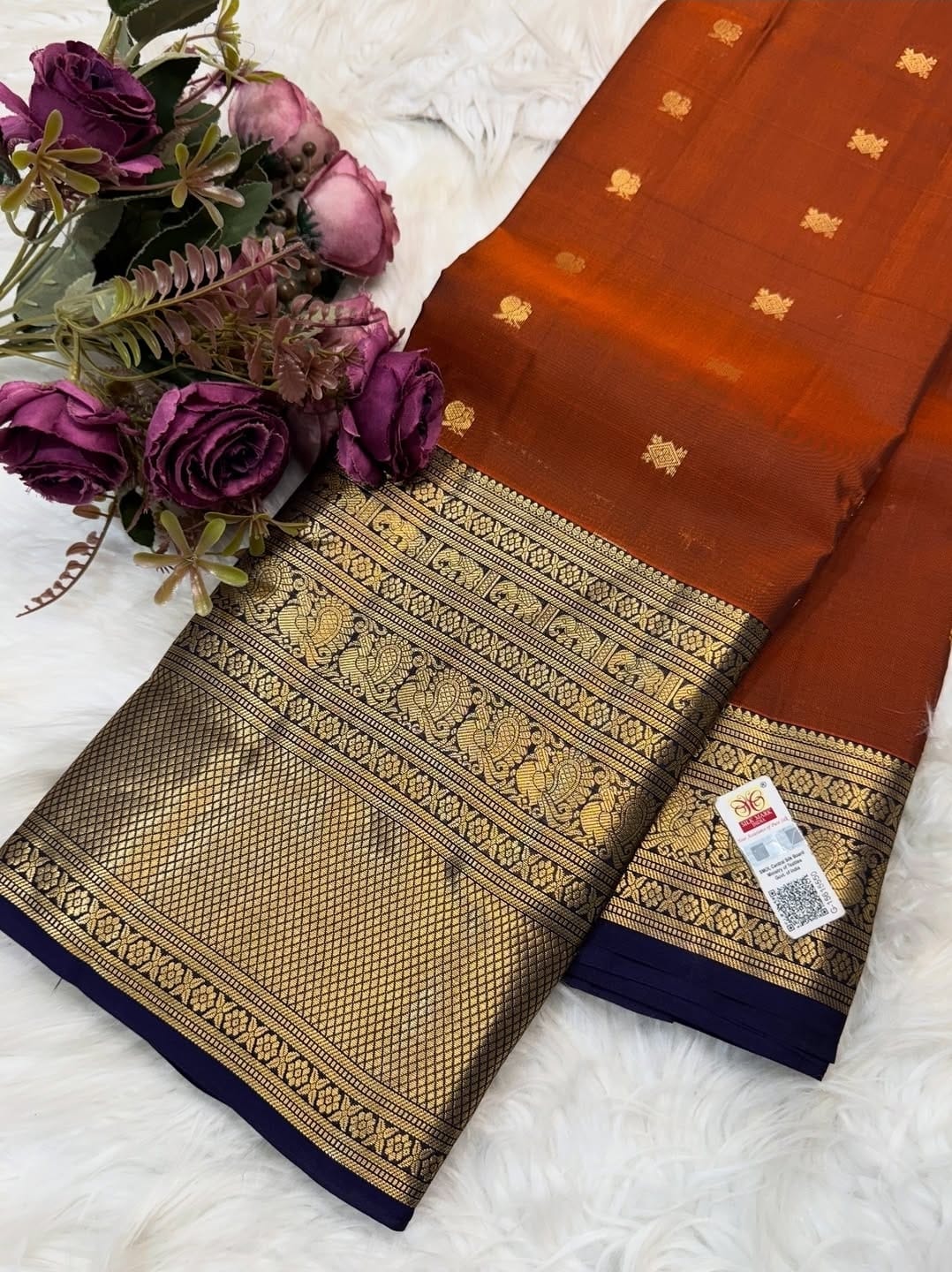 KANCHIPURAM PURE SILK SAREE | SILKMARK® CERTIFIED - RUST ORANGE