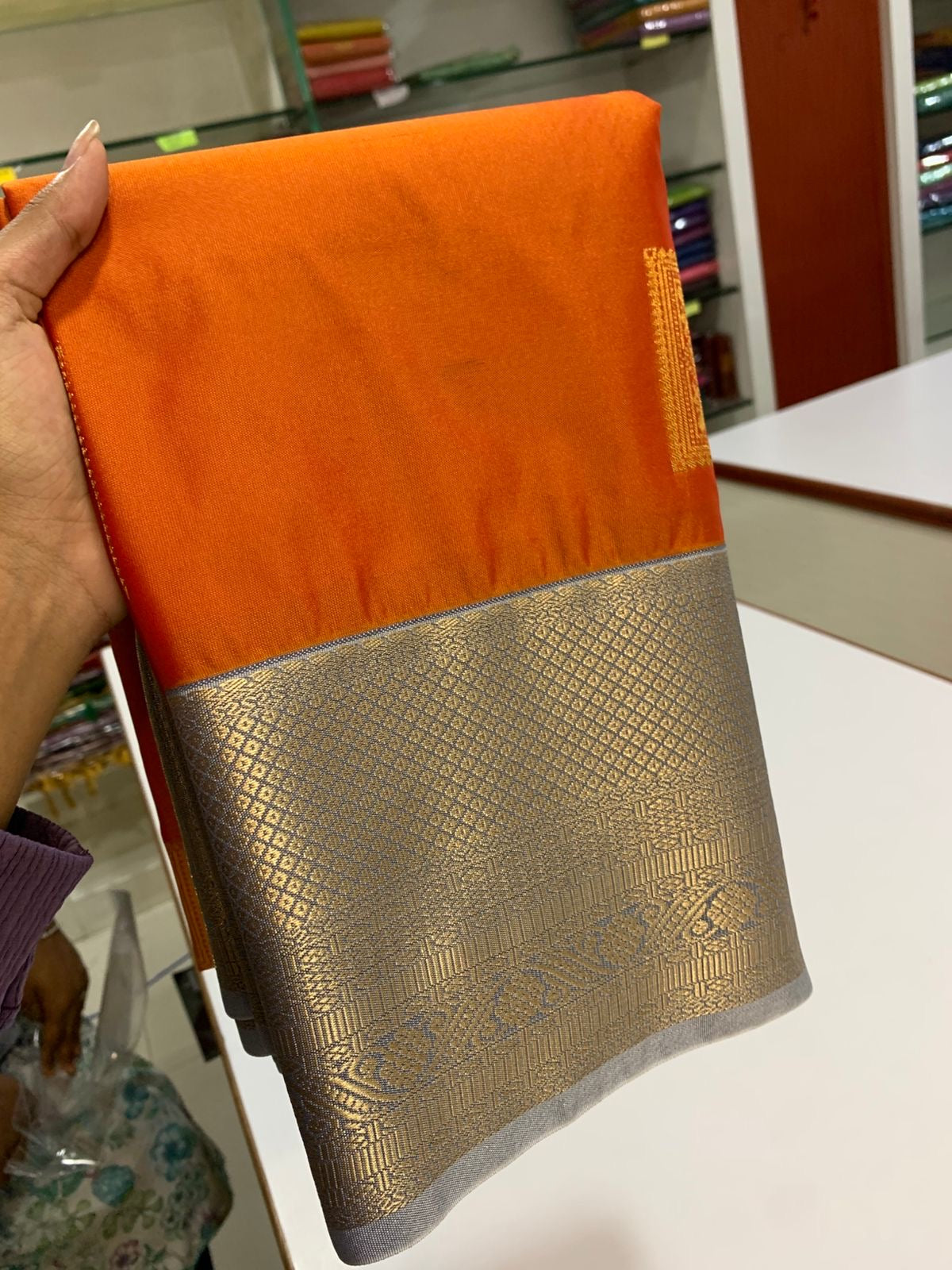 PREMIUM SEMI KANCHI SILK SAREE - ORANGE