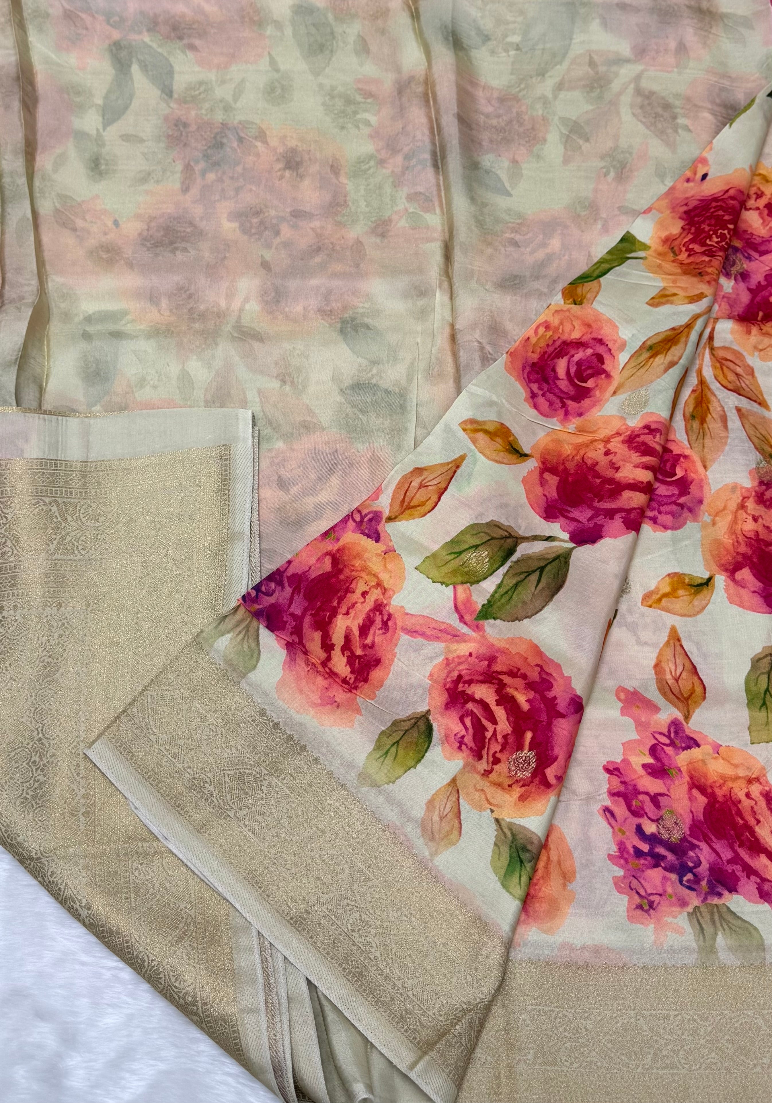 PREMIUM FLORAL PRINTED MASAKALI SAREE - MULTICOLOUR